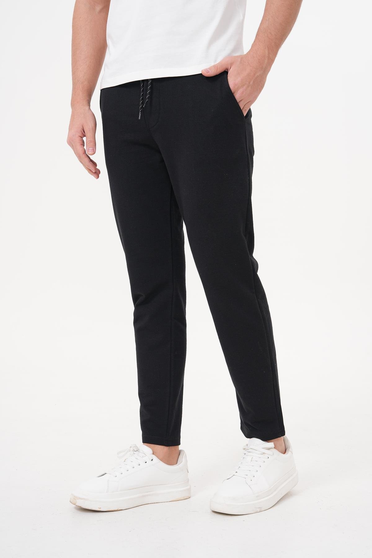 Basics&More Erkek %100 Pamuklu Siyah Jogger Pantolon