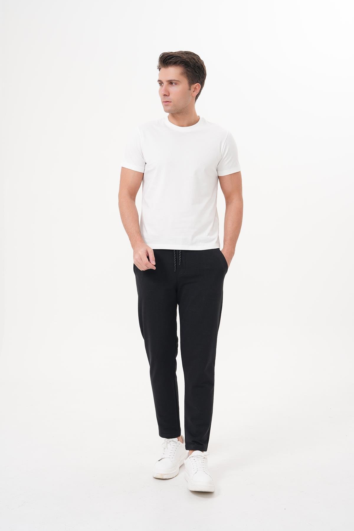 Basics&More Erkek %100 Pamuklu Siyah Jogger Pantolon