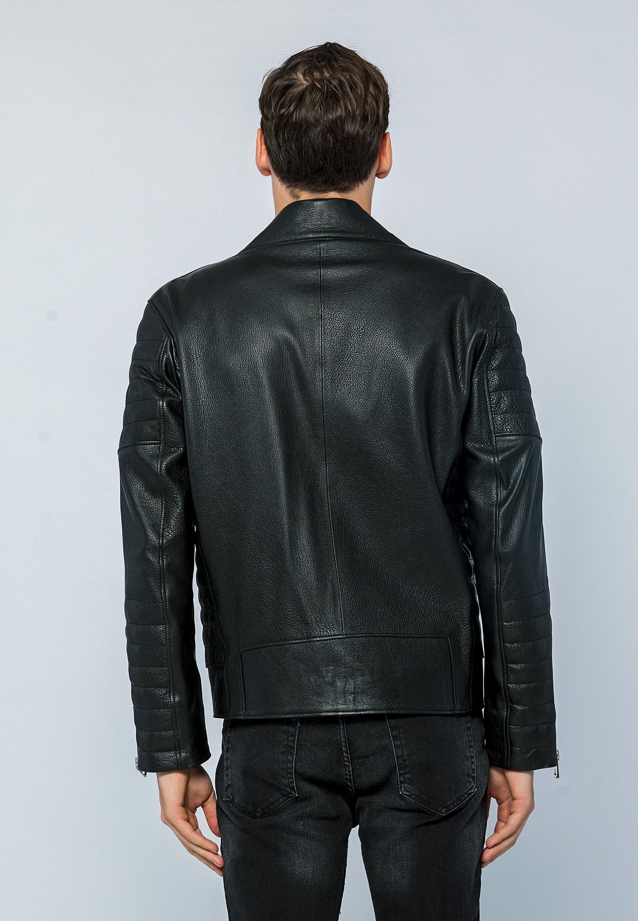 Basics&More Erkek Biker Siyah Jumbo Deri Ceket - E6735