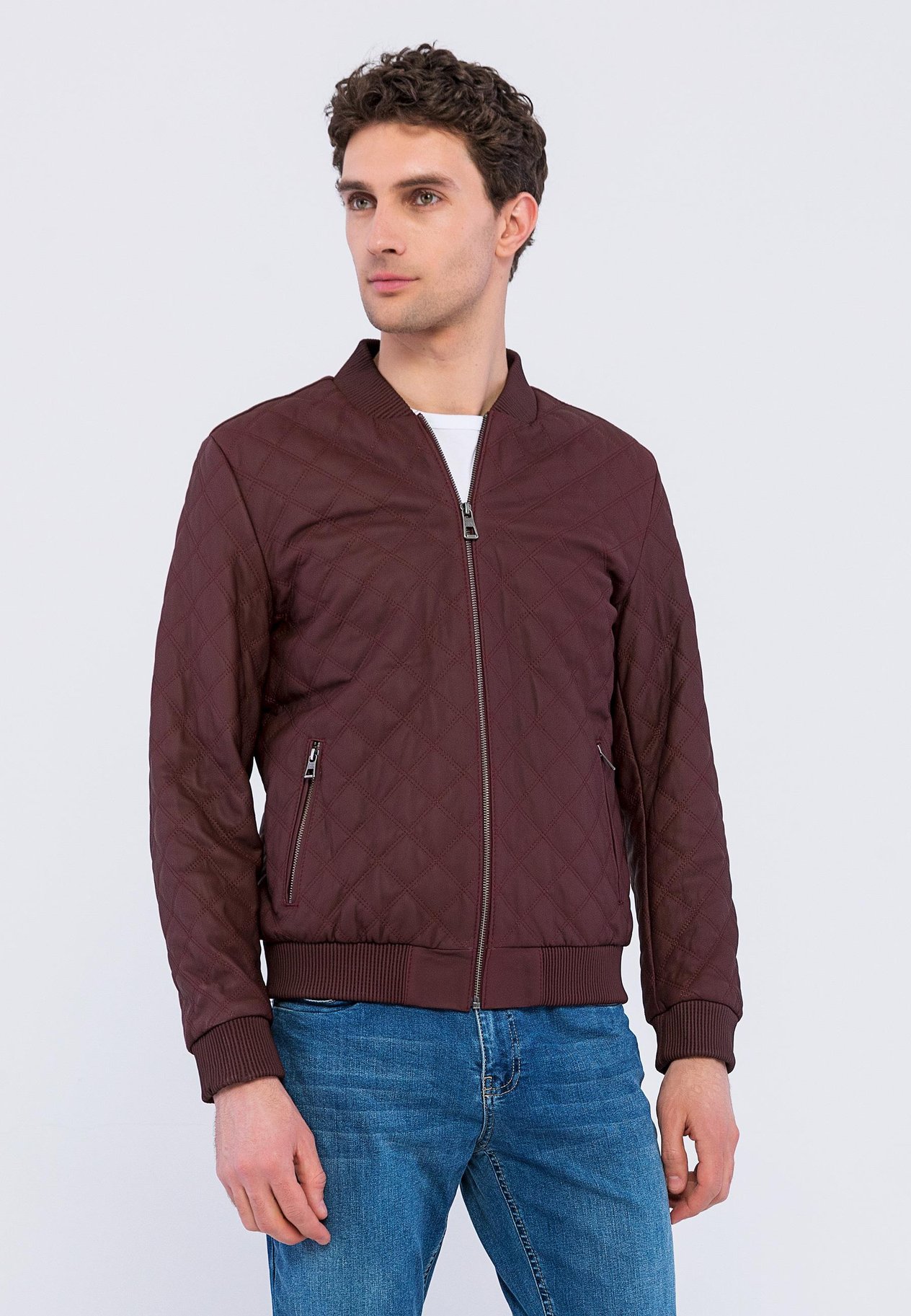 Basics%More Erkek Kapitone Bordo Deri Ceket - E10031