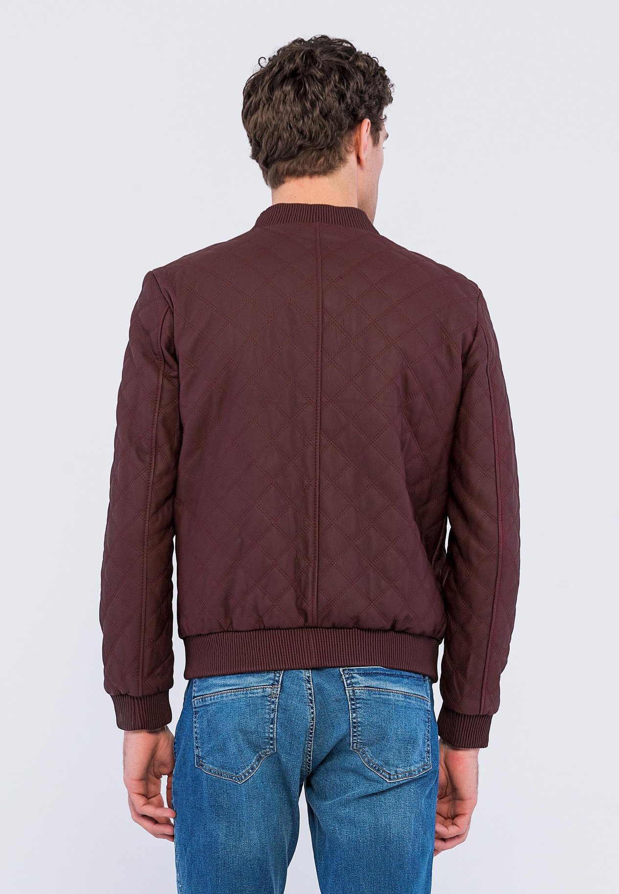 Basics%More Erkek Kapitone Bordo Deri Ceket - E10031