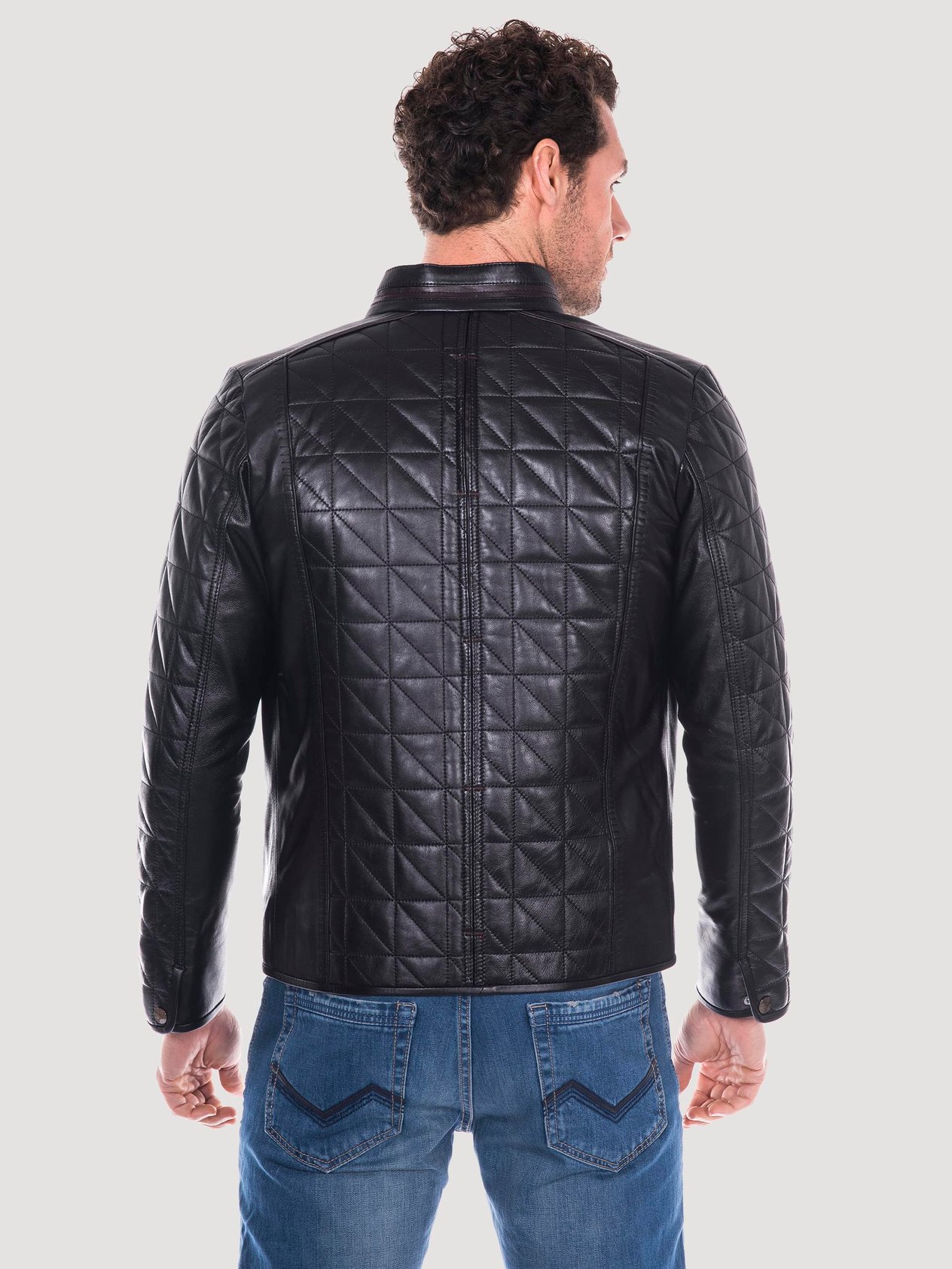 Basics&More Erkek Kapitone Detaylı Siyah Deri Ceket - E02