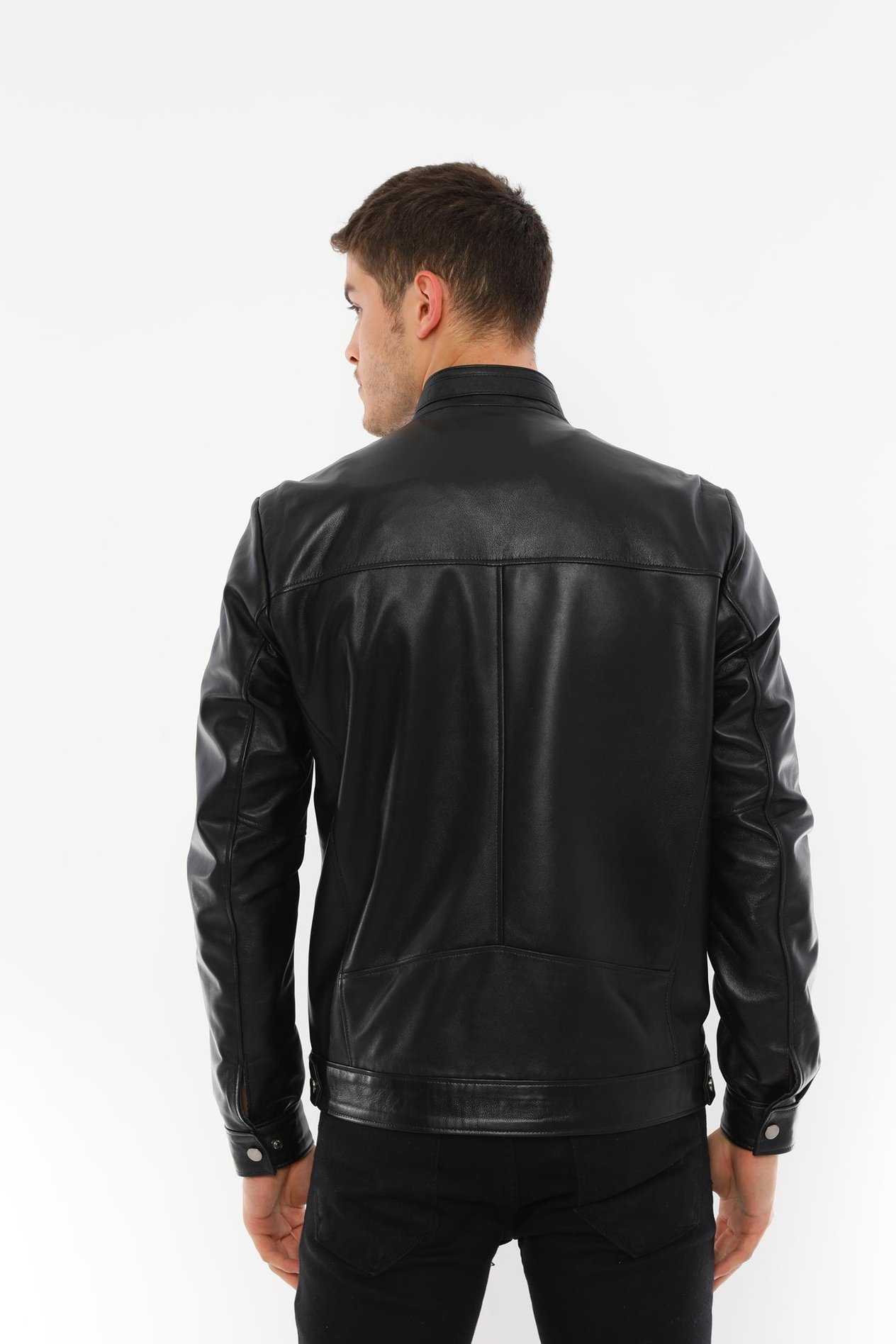 Basics&More Erkek Modern Tasarımlı Hakiki Siyah Deri Ceket - E130T