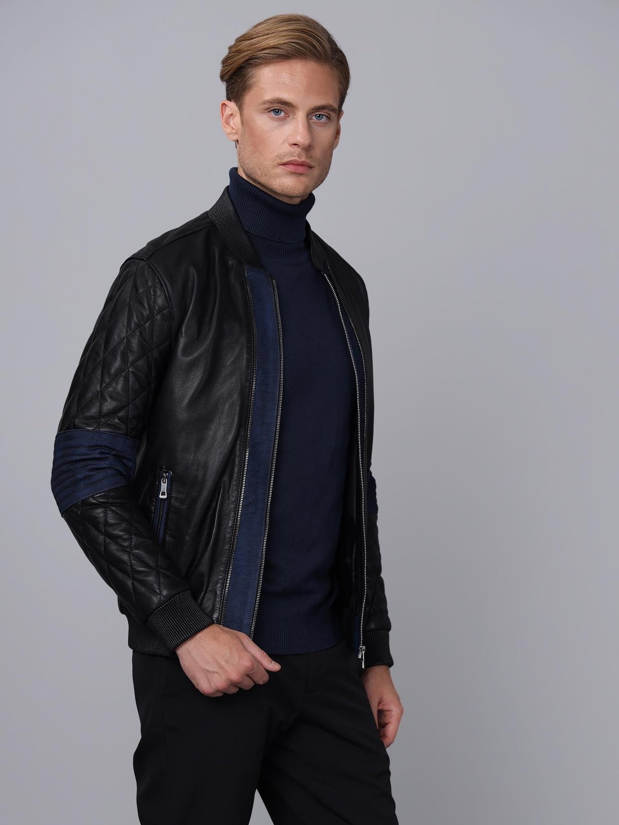 Basics&More Erkek Siyah Deri Ceket - E1023