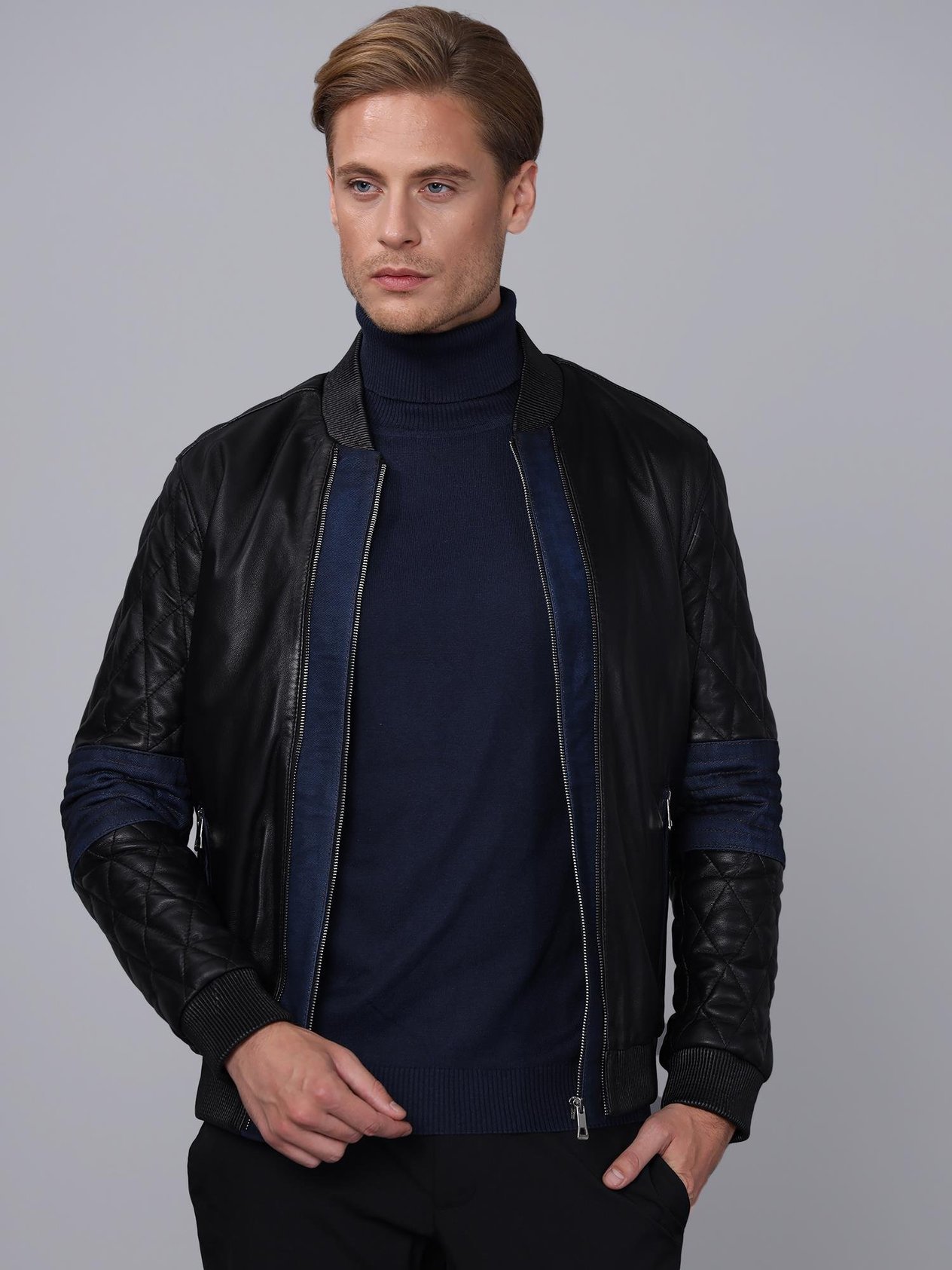 Basics&More Erkek Siyah Deri Ceket - E1023