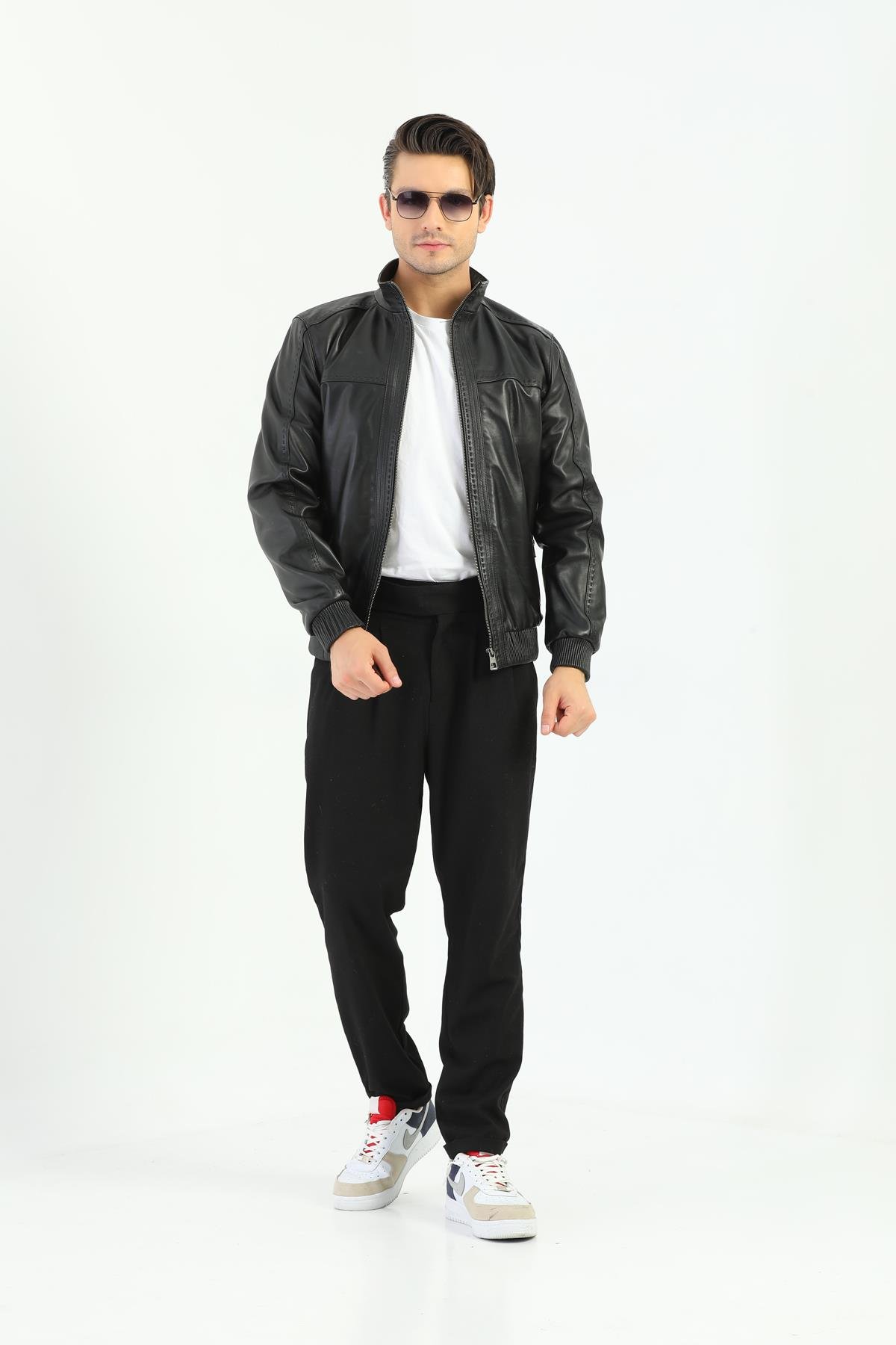 Basics&More Erkek Siyah Deri Mont - REC44