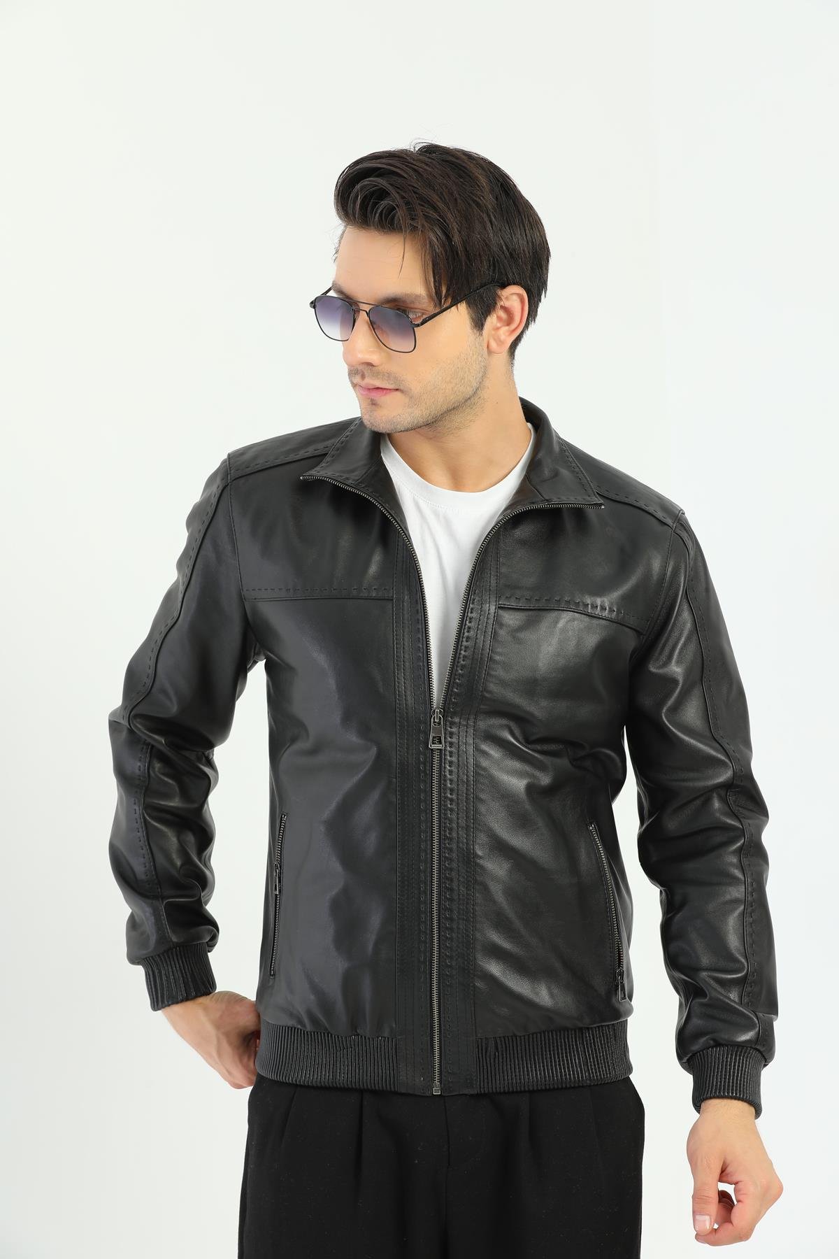 Basics&More Erkek Siyah Deri Mont - REC44