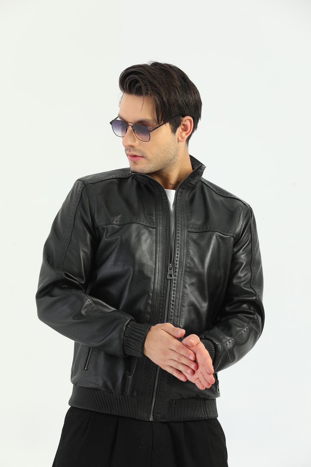 Basics&More Erkek Siyah Deri Mont - REC44