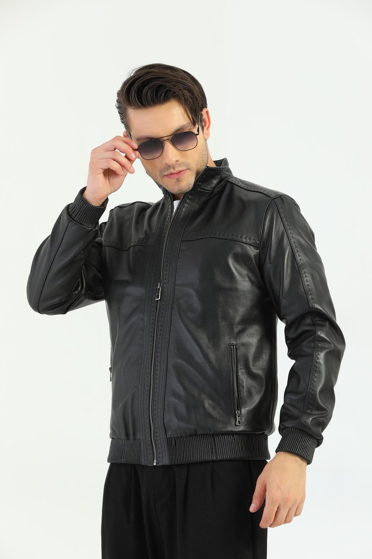 Basics&More Erkek Siyah Deri Mont - REC44