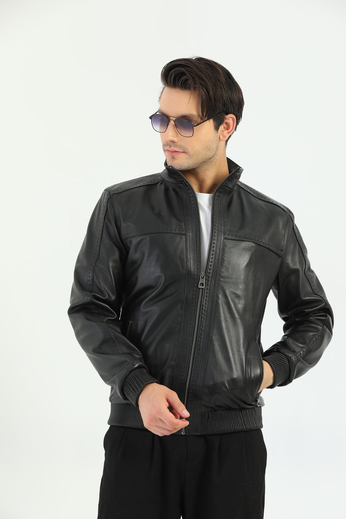 Basics&More Erkek Siyah Deri Mont - REC44