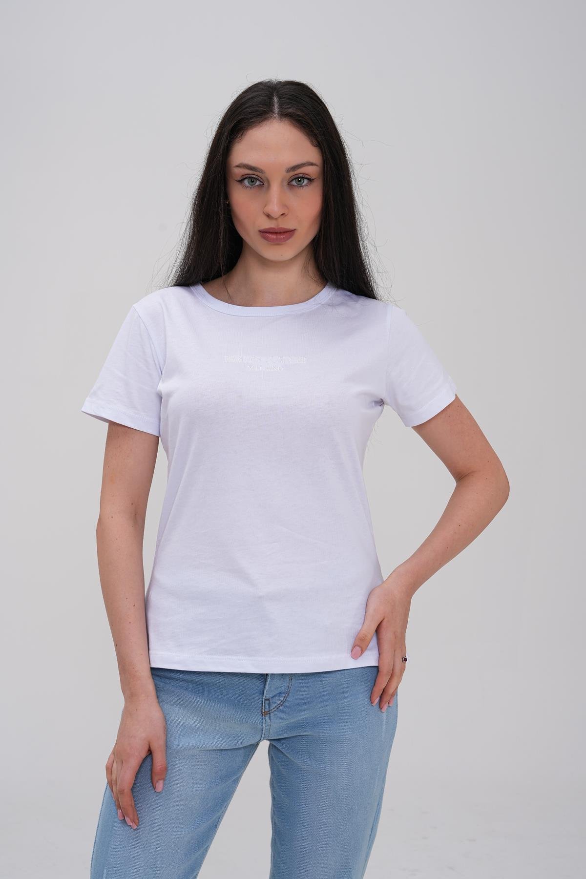 Basics&More Kadın %100 Pamklu Beyaz Basic Bisiklet Yaka T-Shirt - 20792