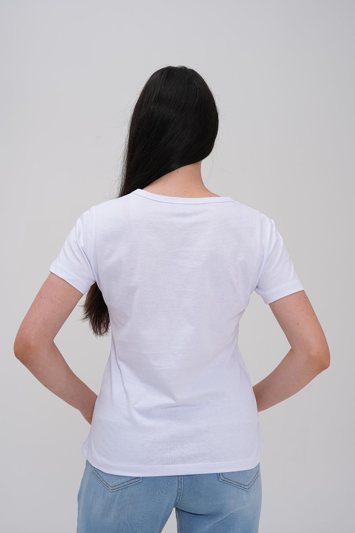 Basics&More Kadın %100 Pamklu Beyaz Basic Bisiklet Yaka T-Shirt - 20792
