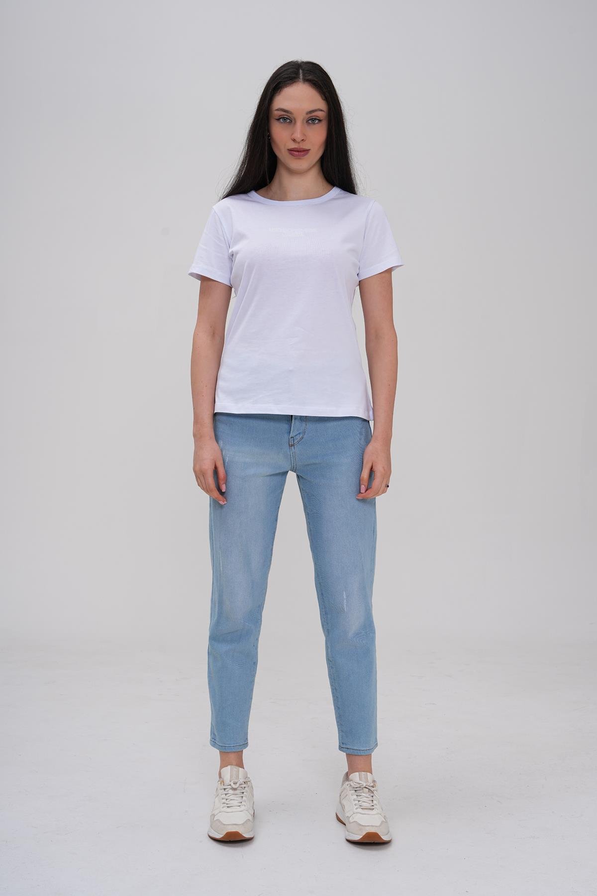 Basics&More Kadın %100 Pamklu Beyaz Basic Bisiklet Yaka T-Shirt - 20792