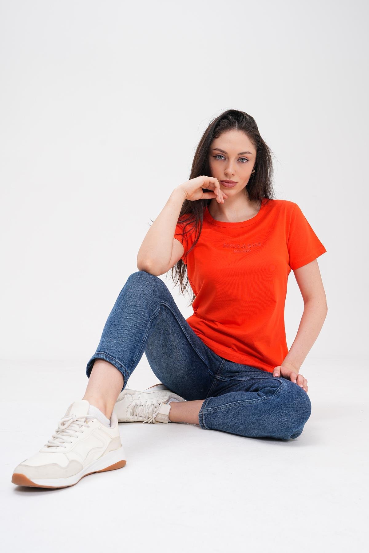 Basics&More Kadın %100 Pamklu Nar Basic Bisiklet Yaka T-Shirt - 20792
