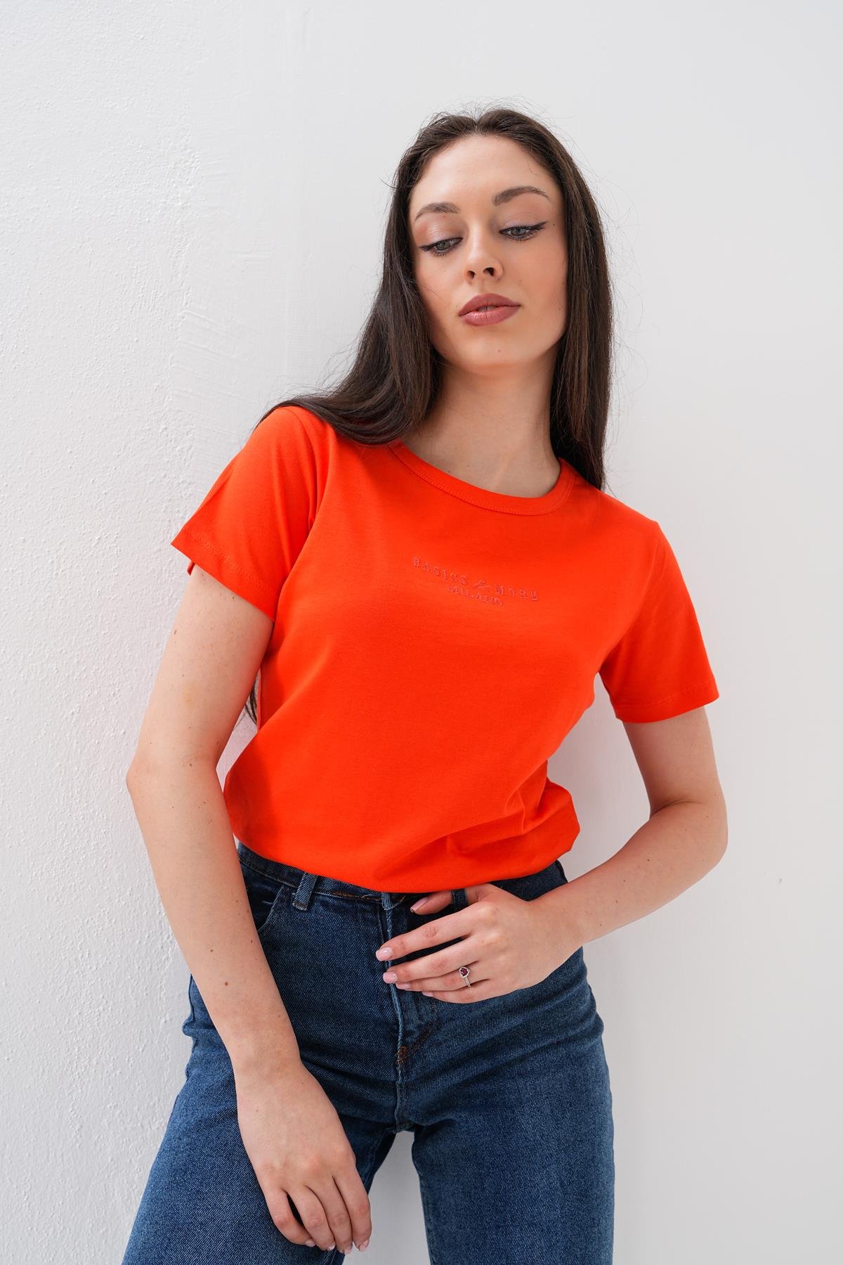 Basics&More Kadın %100 Pamklu Nar Basic Bisiklet Yaka T-Shirt - 20792