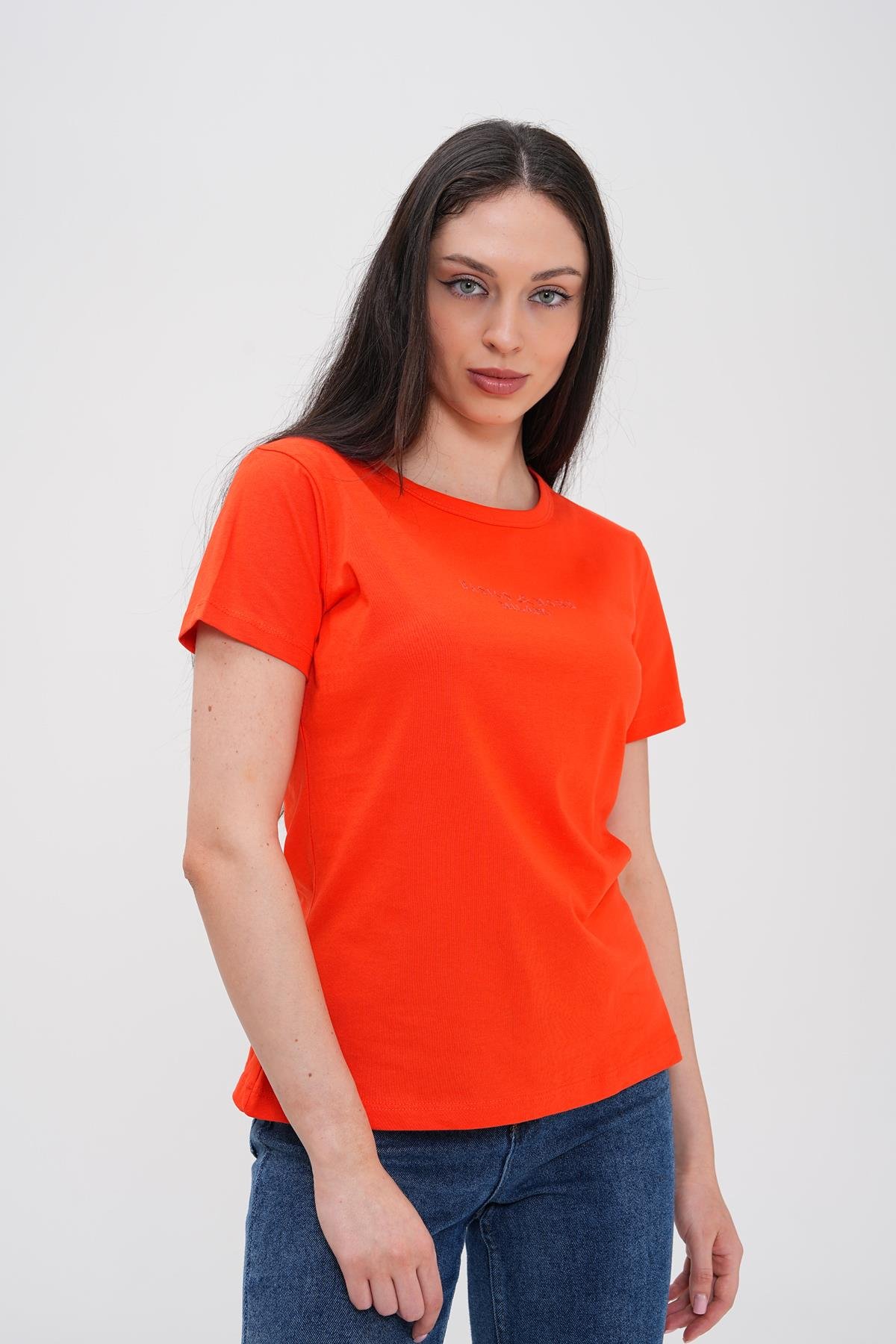 Basics&More Kadın %100 Pamklu Nar Basic Bisiklet Yaka T-Shirt - 20792