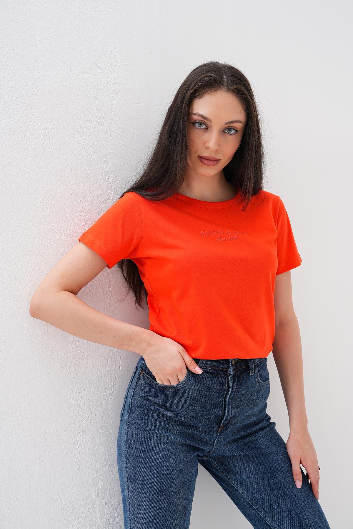 Basics&More Kadın %100 Pamklu Nar Basic Bisiklet Yaka T-Shirt - 20792