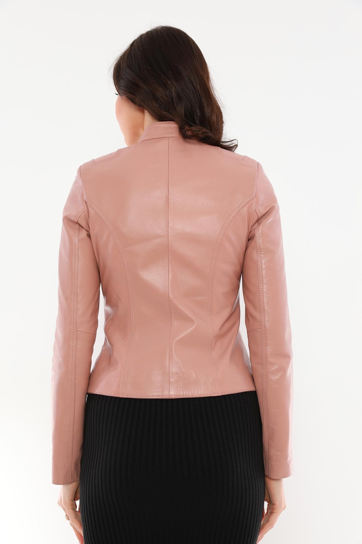 Basics&More Kadın Fermuar Detaylı Pudra Deri Ceket - B2327