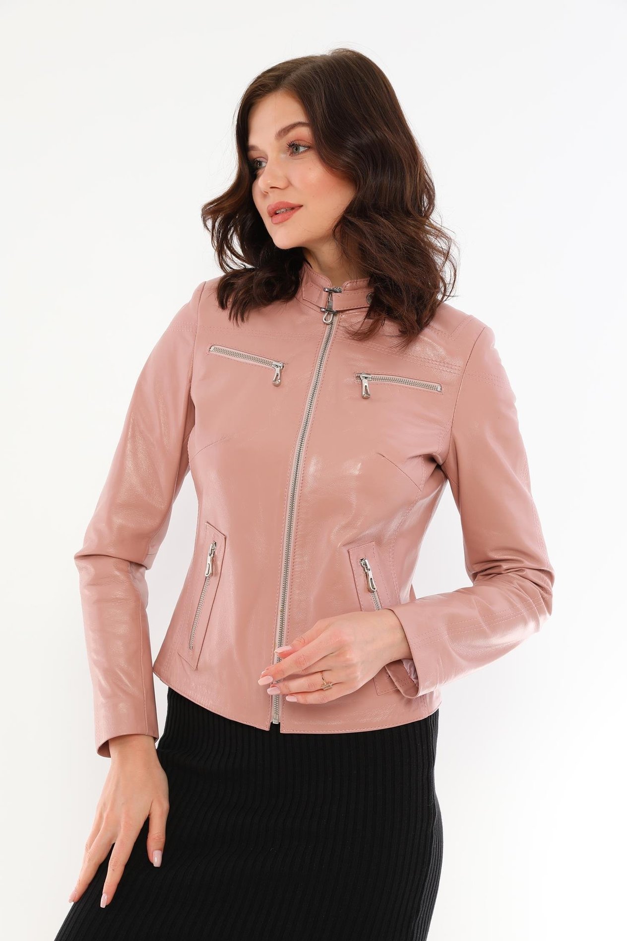 Basics&More Kadın Fermuar Detaylı Pudra Deri Ceket - B2327