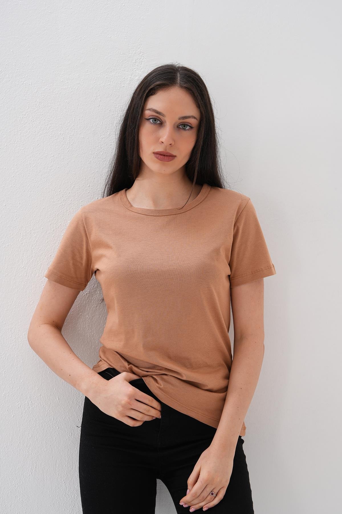 Basics&More Kadın Pamuklu Mocha Basic T-Shirt - 20791