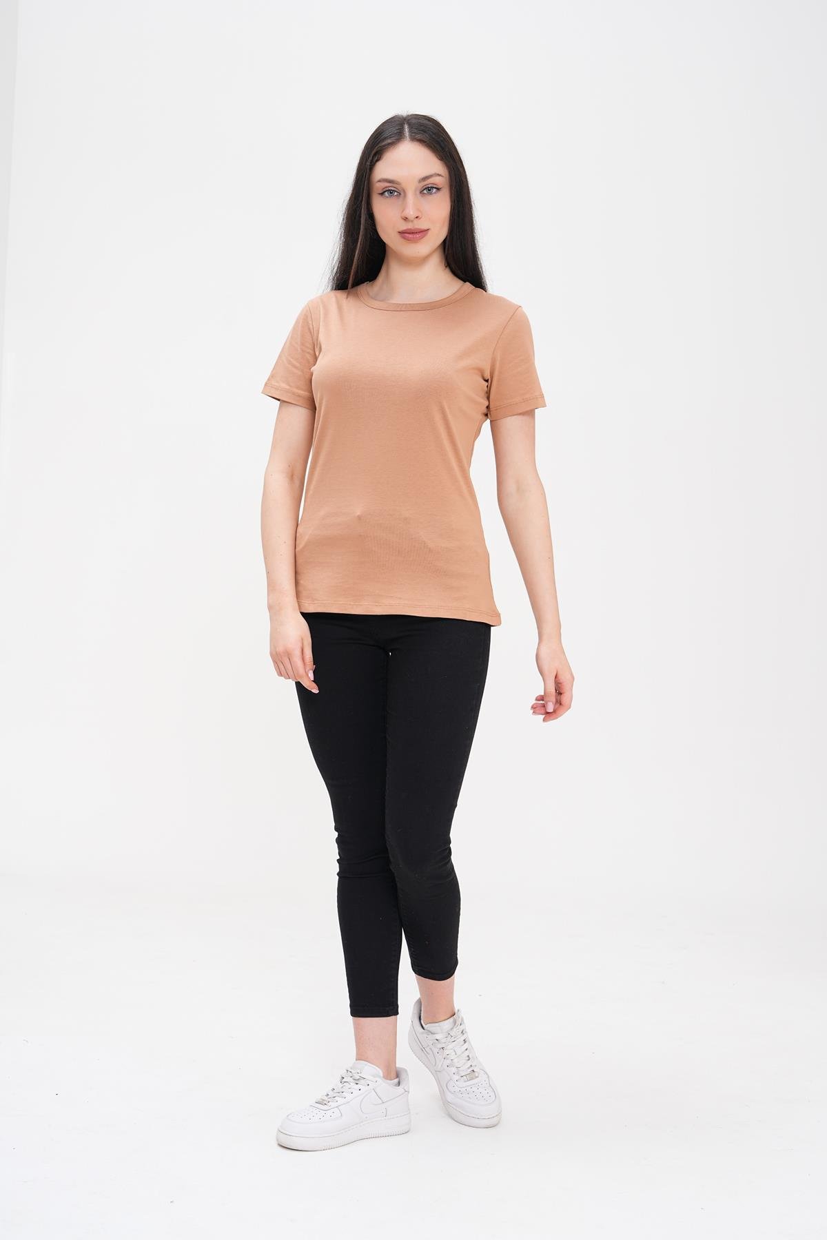 Basics&More Kadın Pamuklu Mocha Basic T-Shirt - 20791