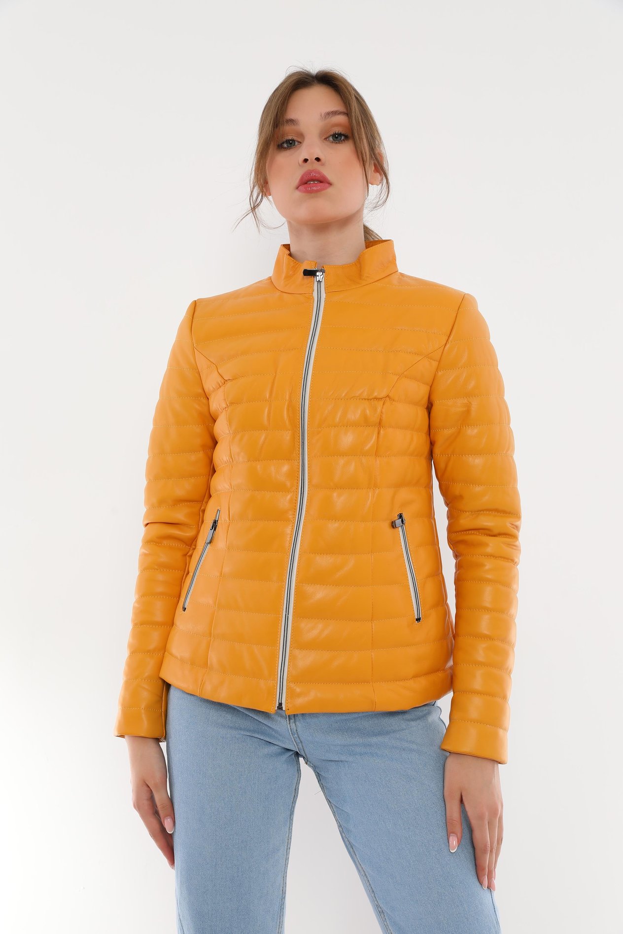 Basics&More Kadın Şişme Sarı Deri Ceket - IA90
