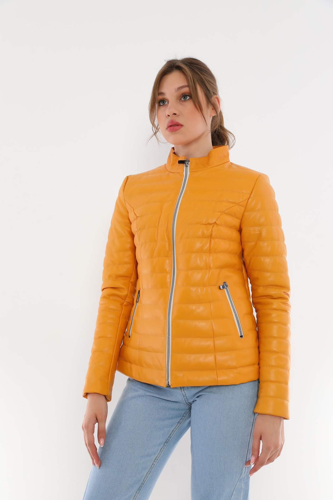 Basics&More Kadın Şişme Sarı Deri Ceket - IA90