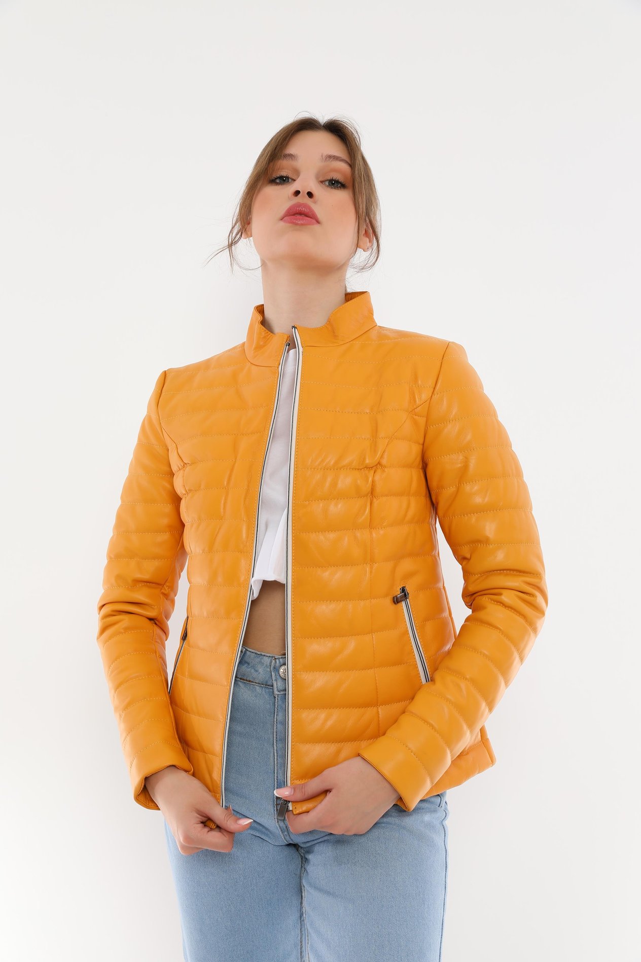 Basics&More Kadın Şişme Sarı Deri Ceket - IA90