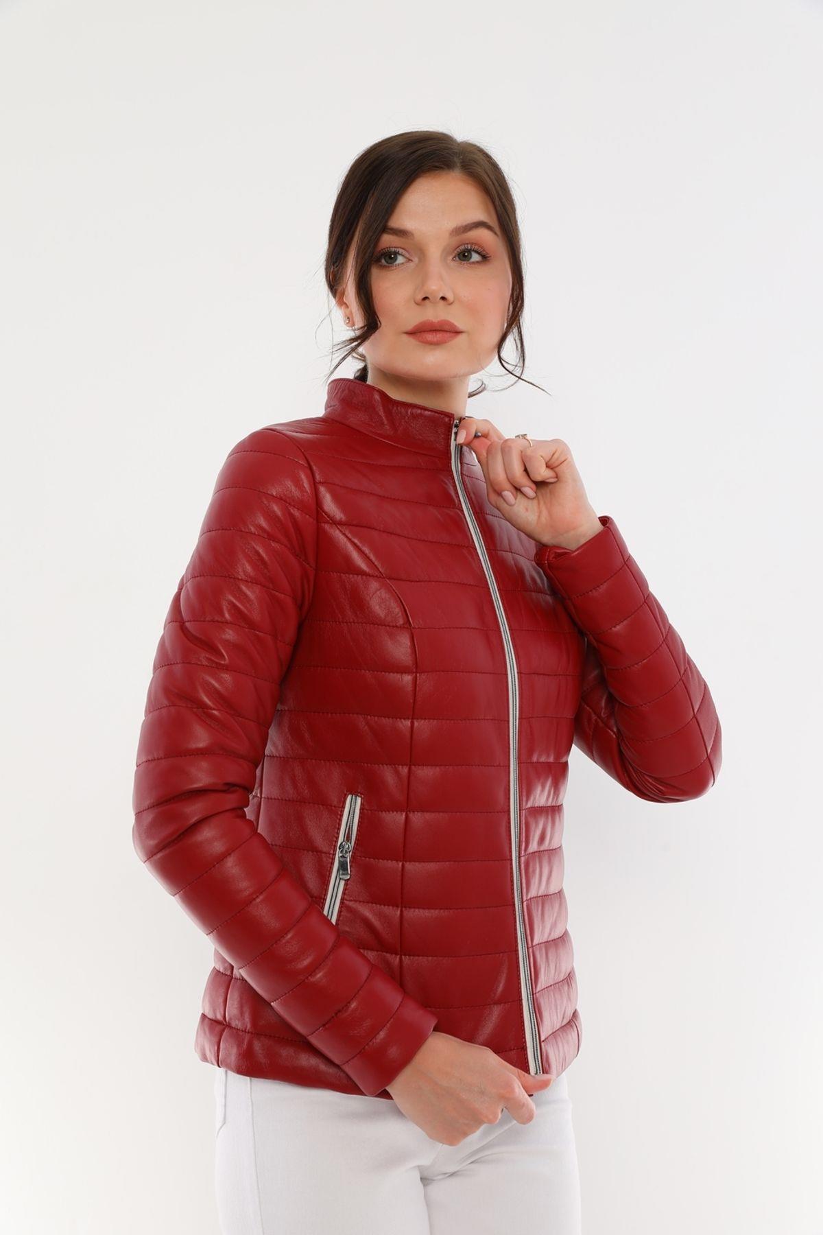 Basics&More Women Inflatable Red Leather Jacket - IA90