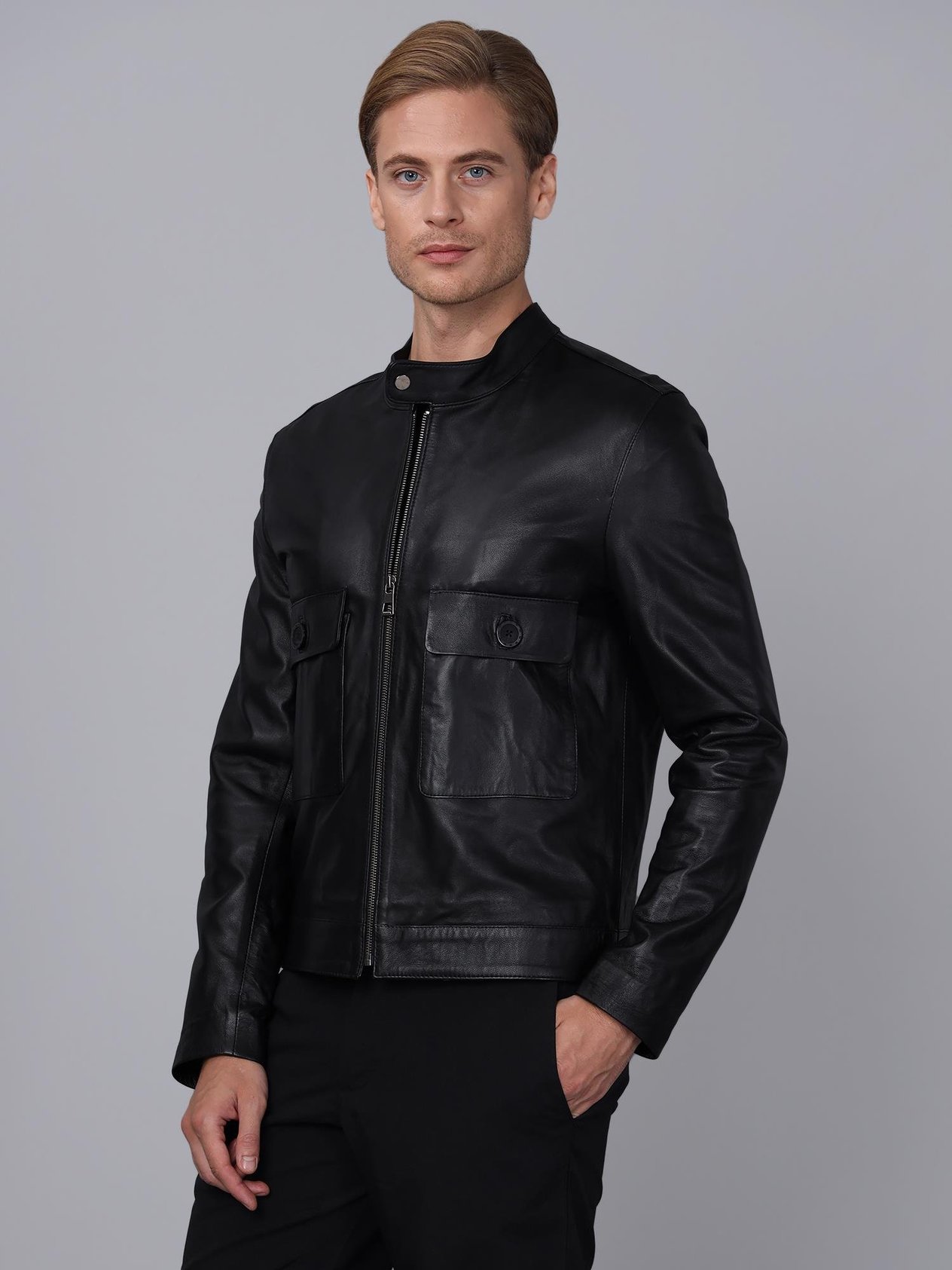 Basics&More Erkek Siyah Deri Ceket - E1021