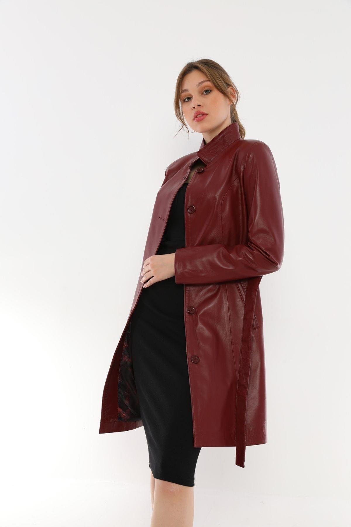 Kadın Bordo Deri Ceket - B3034