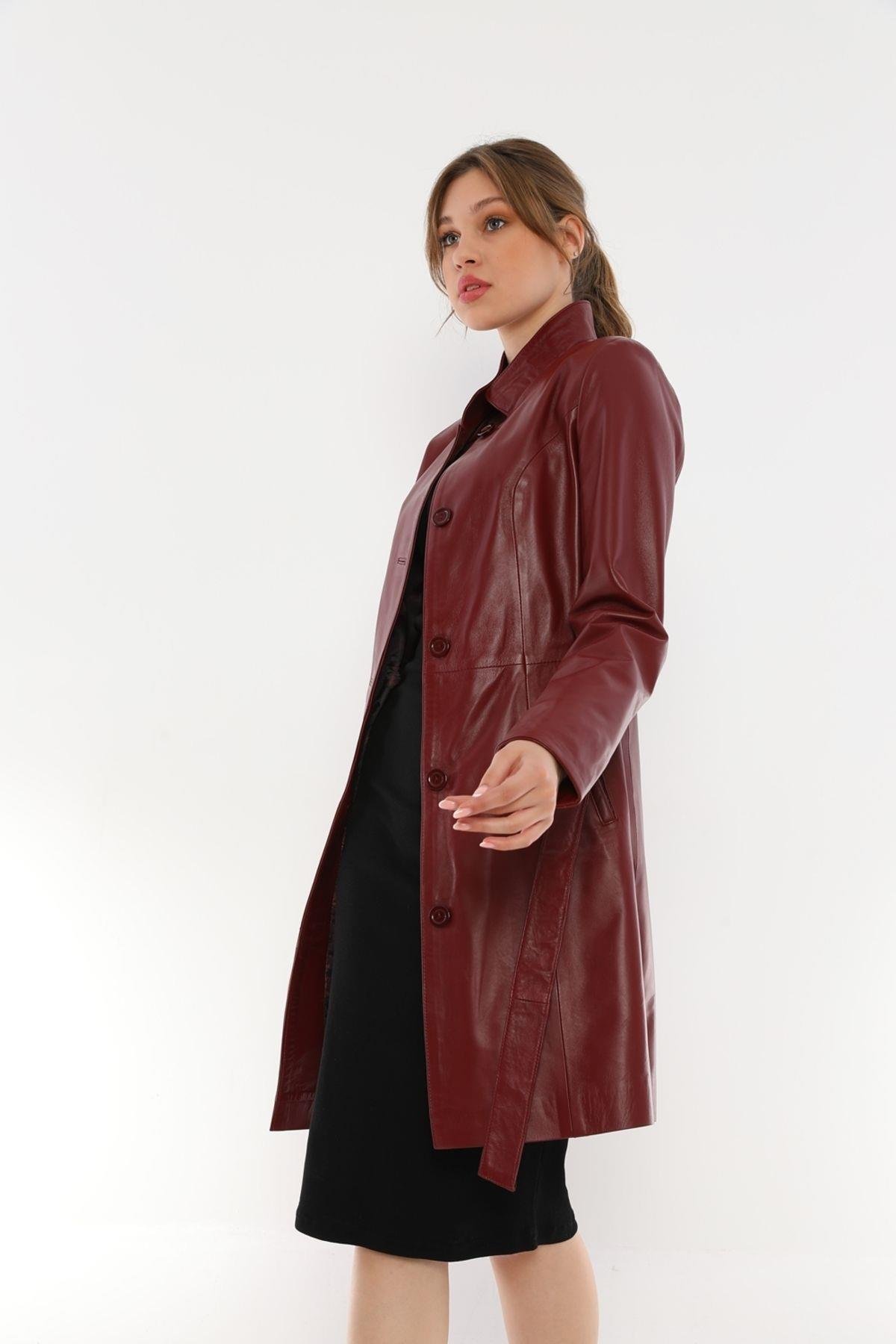 Kadın Bordo Deri Ceket - B3034