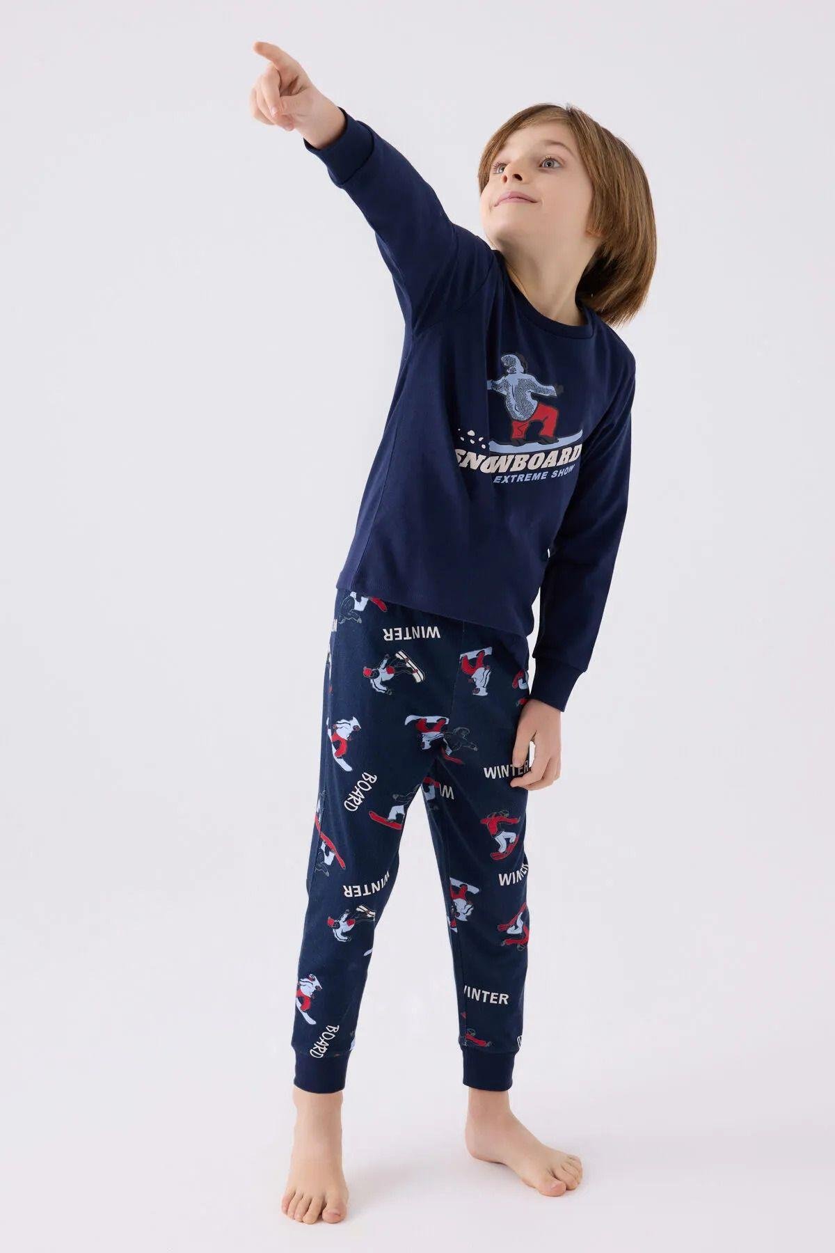 Erkek Çocuk Lacivert Uzun Kol Pijama Takım