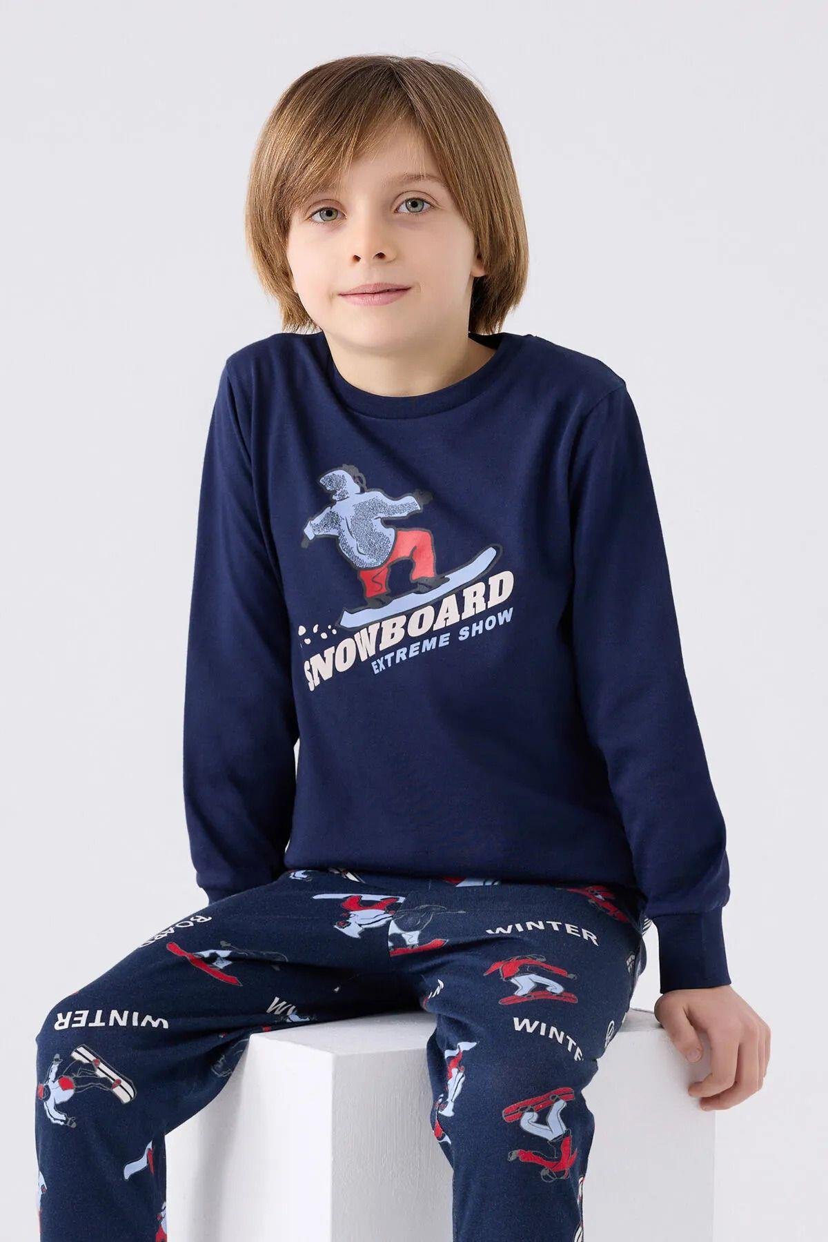 Erkek Çocuk Lacivert Uzun Kol Pijama Takım
