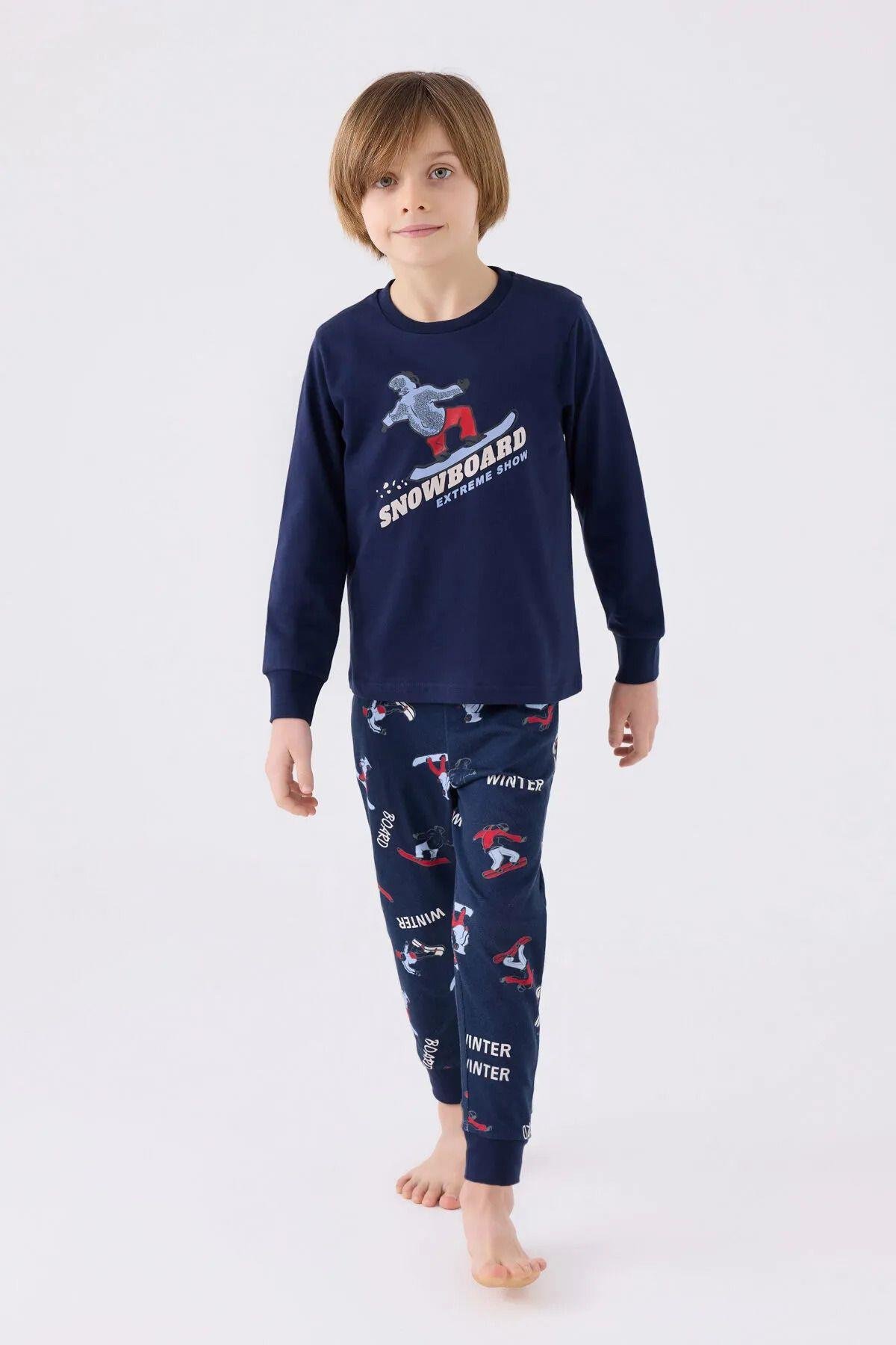 Erkek Çocuk Lacivert Uzun Kol Pijama Takım