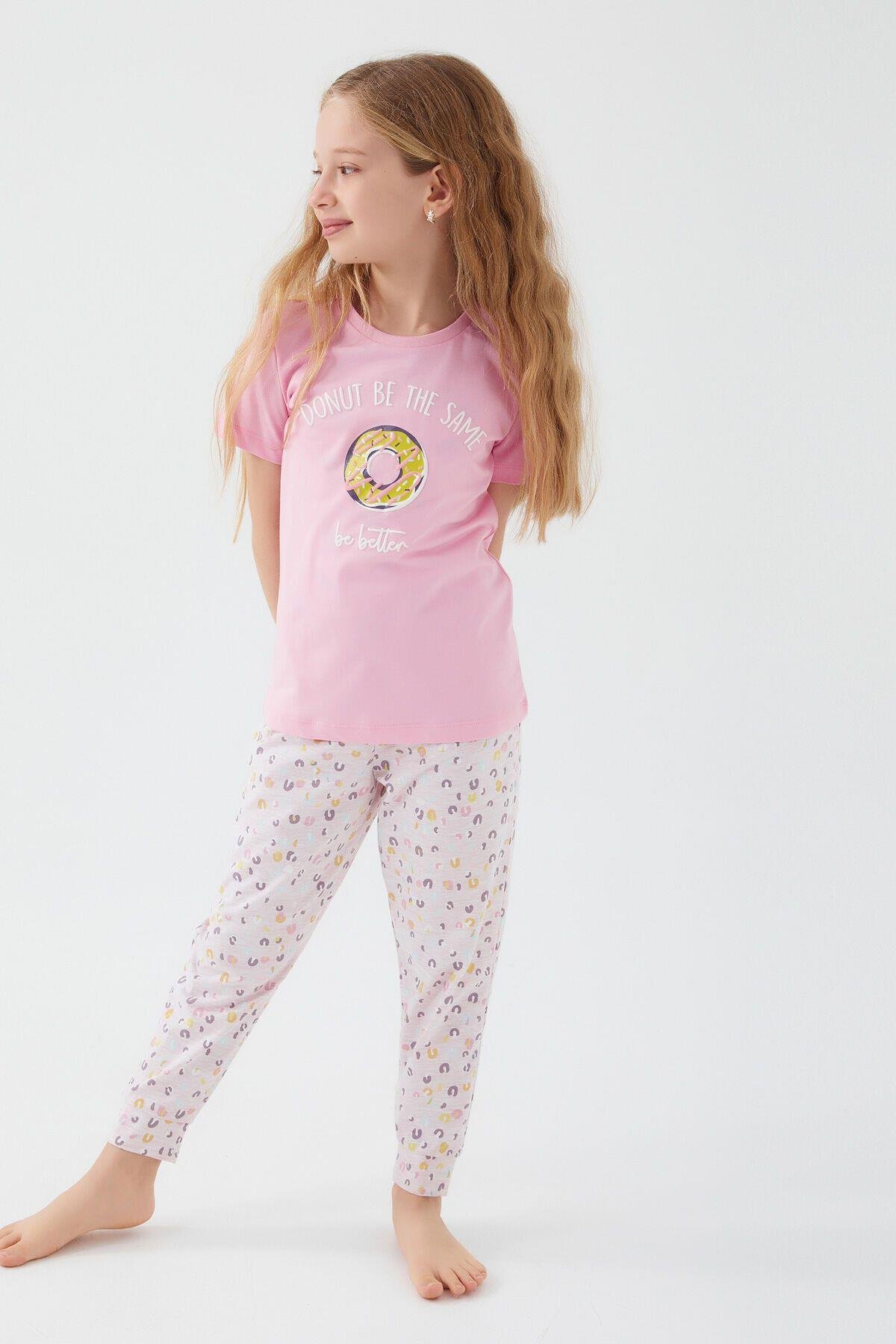Rolypoly Kız Çocuk Pembe Kısa Kol Pijama Takım