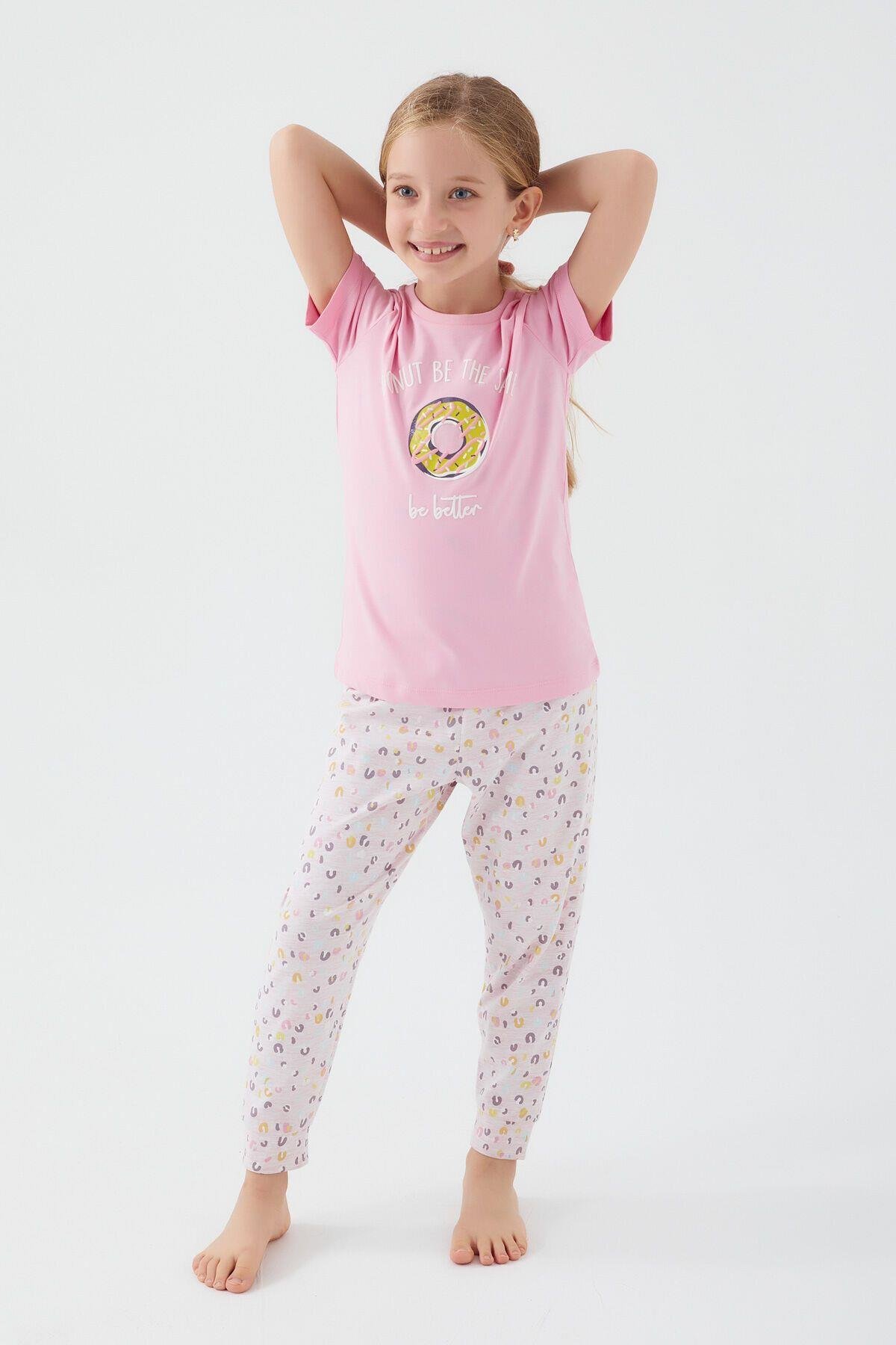 Rolypoly Kız Çocuk Pembe Kısa Kol Pijama Takım