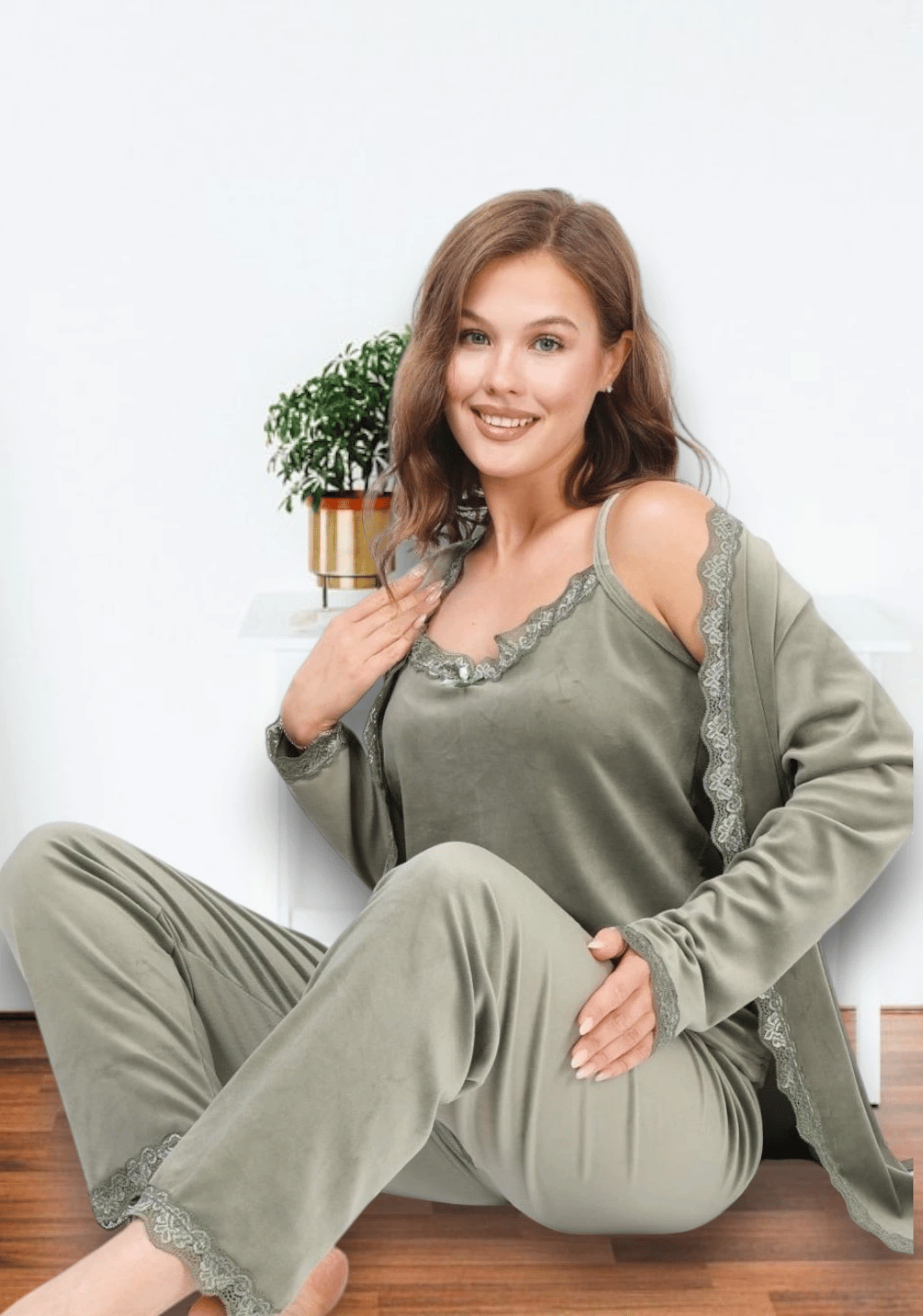 Good Night 1633-4 Kadın Kadife 3'lü Pijama Takımı