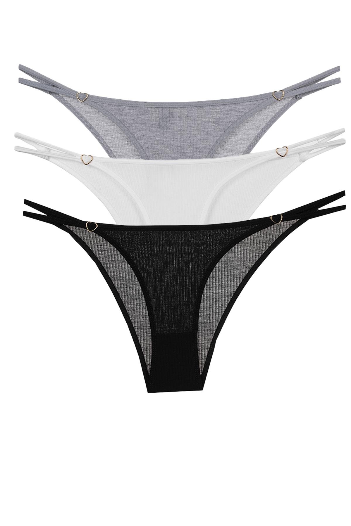 Vanilya Secret İpli Külot 3'Lü Paket Gri-Beyaz-Siyah