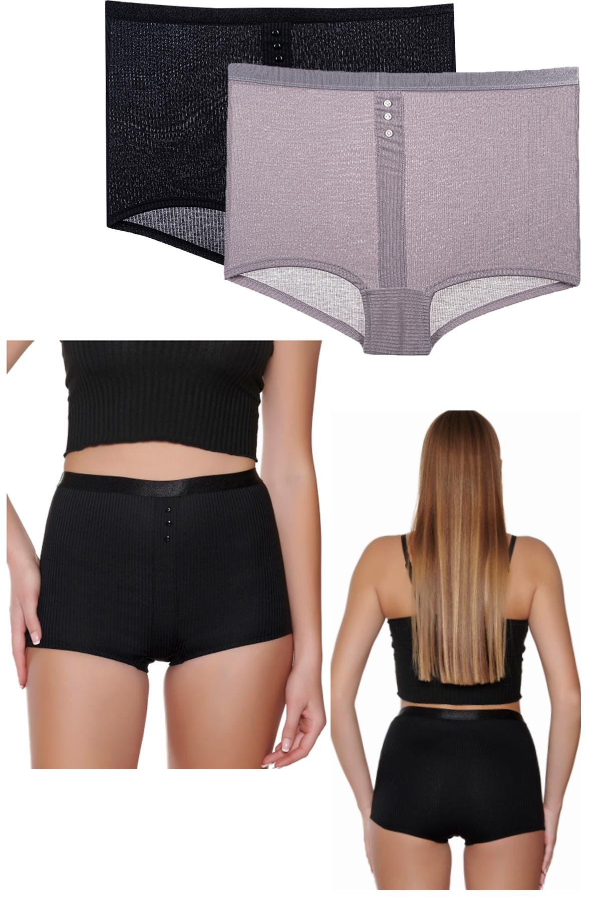Vanilya Secret Şort 2'Li Paket Siyah Lila