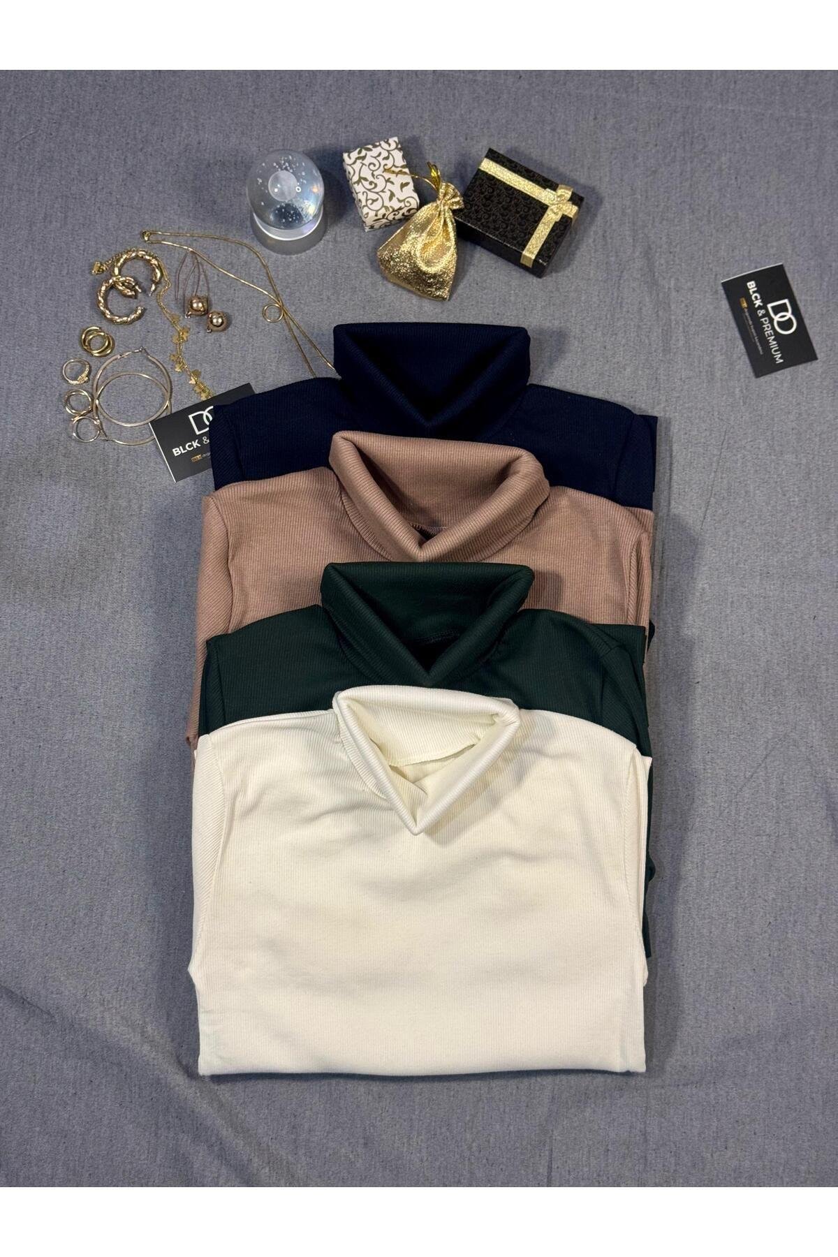 Soft Lüx Renkler 4'lü Hazır Paket Boğazlı Body Lacivert-Sütlükahve-Haki Yeşil-Ekru