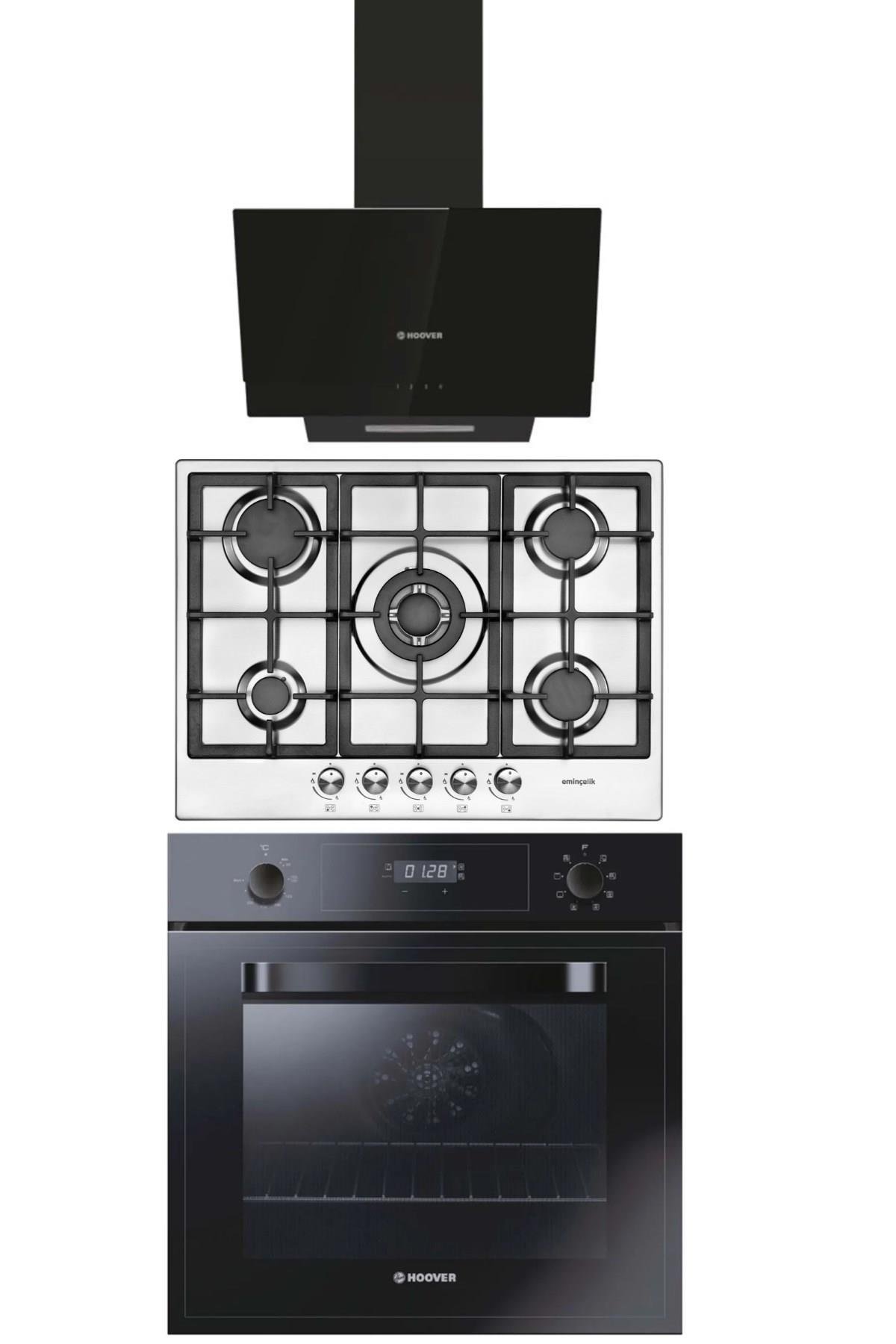 HooverEminçelik 5 Gözlü - 1 Gözü Woklu Siyah Ocak 2250 X70 + Hoover 3051BI- HDG6C1GBTK