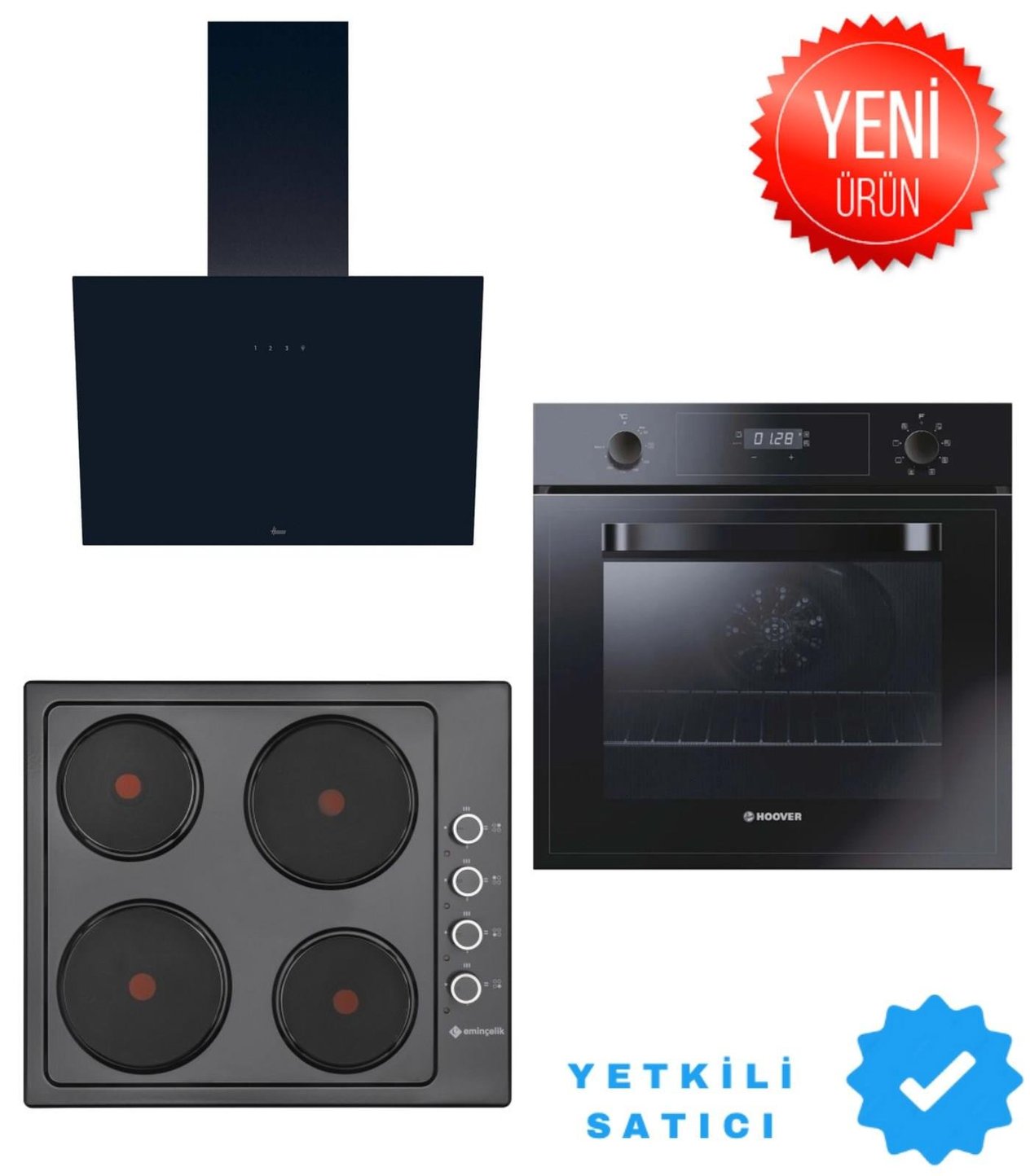 HooverEminçelik 6604 Be60 Siyah Emaye Ankastre Ocak + Hoover 3051B + Hdg6c1gbtk Ankastre Set