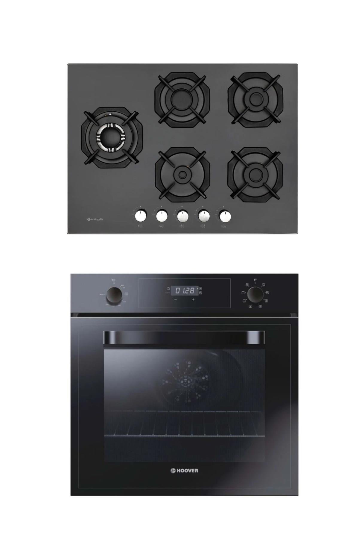 HooverEminçelik Yandan 5 Gözlü /1 Gözü Ankastre Siyah  Ocak 2250 Bw + Hoover 3051BI Fırın