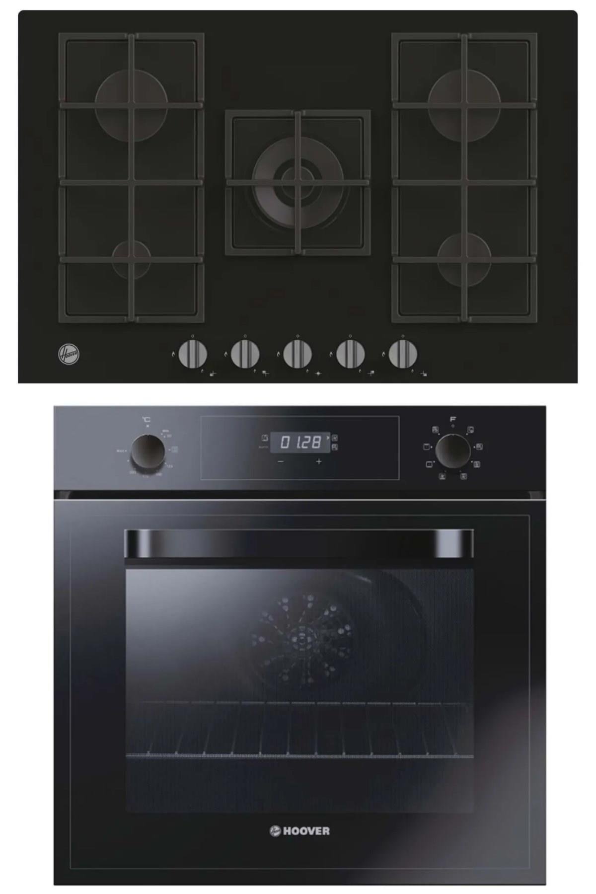 HooverHoover 3051B Siyah Turbolu Fırın +  HVG74K3B 75 cm Siyah Ankastre Ocak- Ankastre Set