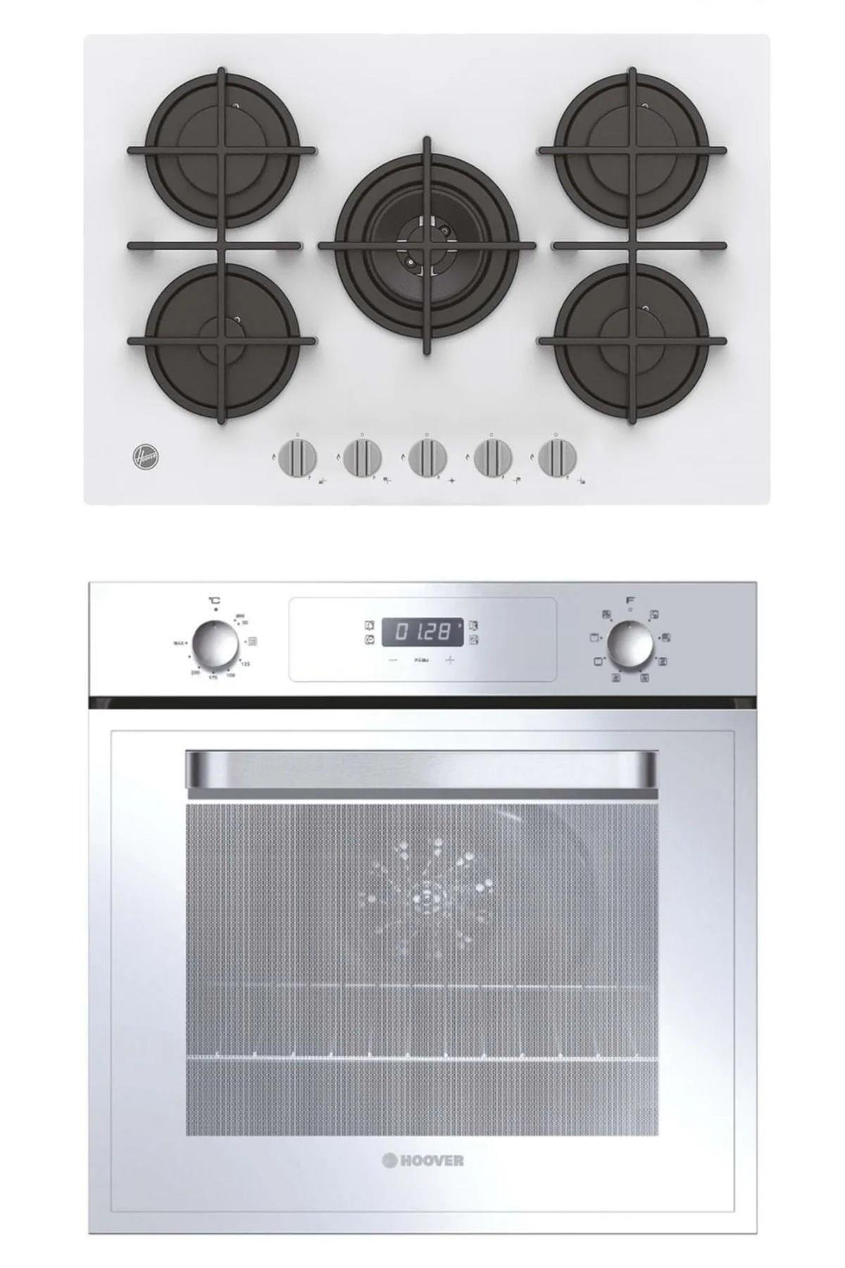 HooverHoover 3051W Turbolu Beyaz Fırın + HVG74WK3W 75 cm Beyaz Ankastre Ocak Ankastre Set