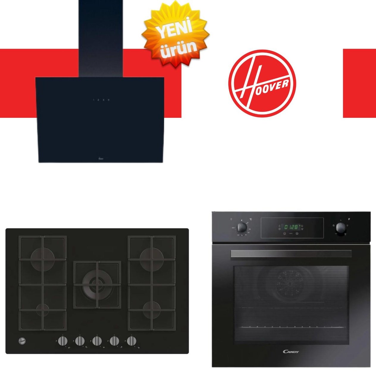 HooverHoover Allegra Siyah Ankastre Set ( FCP405N/E +  HVG74K3B 75 cm Siyah Ocak + HDG6C1GBTK  )