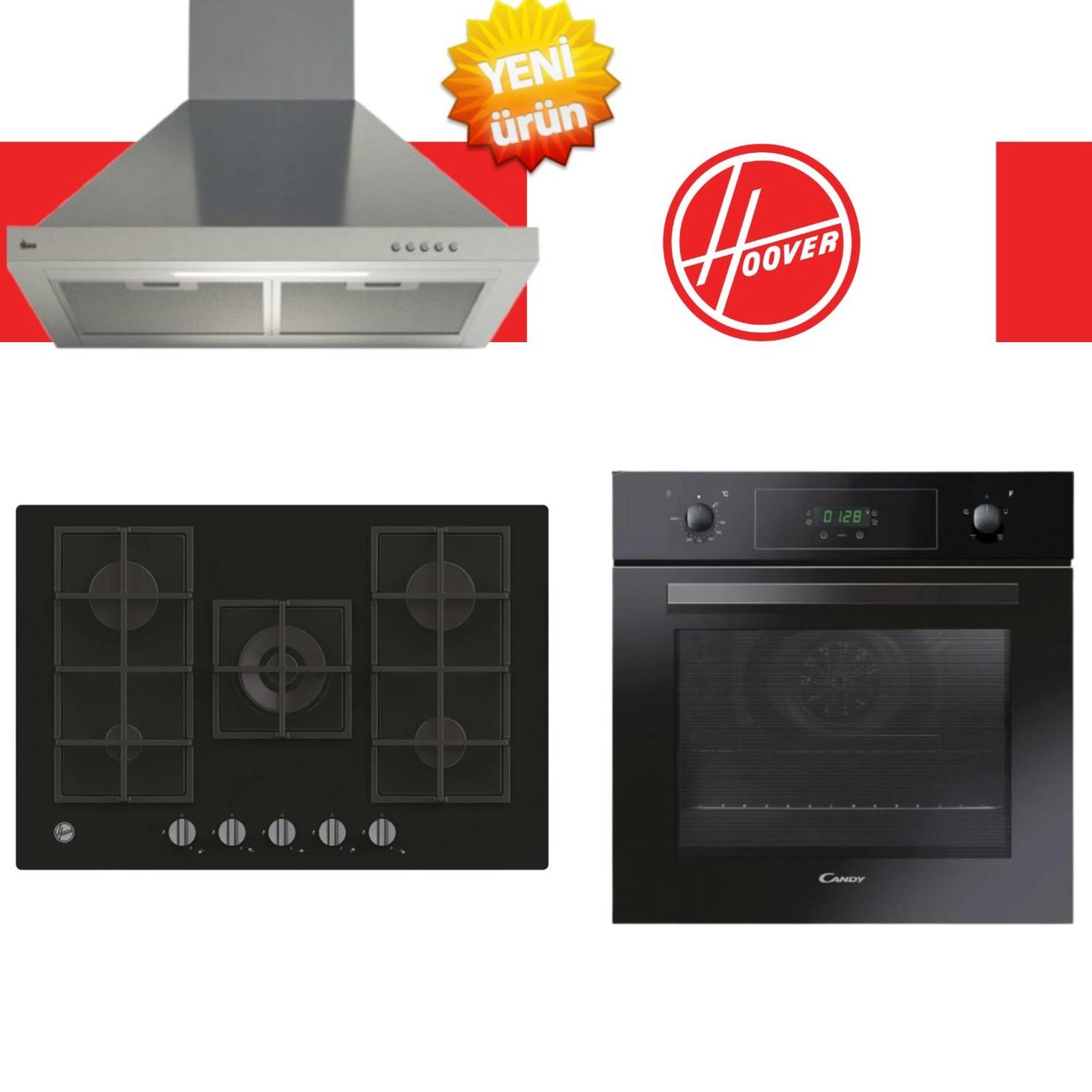 HooverHoover Armonia Ankastre Set ( FCP405N/E + HVG74K3B 75 cm Siyah Ocak + HCH6MXTK inox )