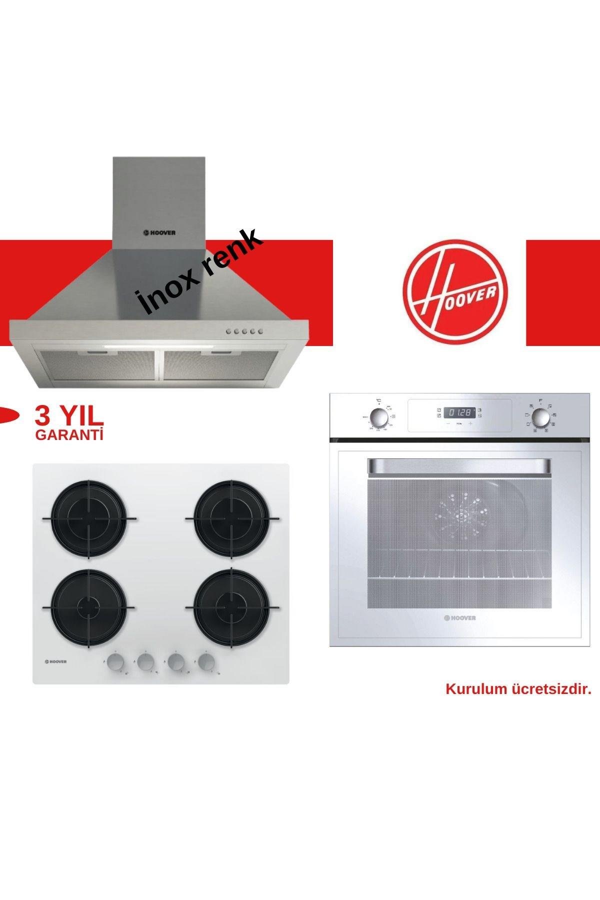 HooverHoover Beyaz & İnox 3'lü Ankastre Set (hch6mxtk-hvwm6mw-3051w)