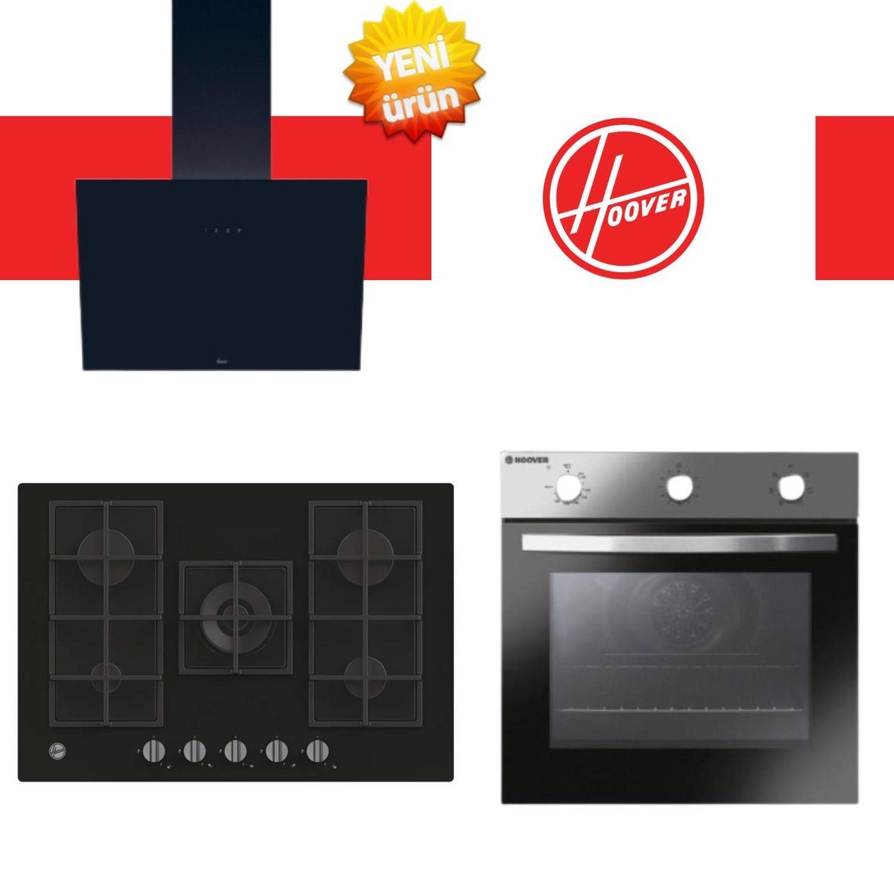 HooverHoover Faventa Ankastre Set ( HON602X-TN inox + HVG74K3B 75 cm Siyah Ocak  + HDG6C1GBTK Siyah)